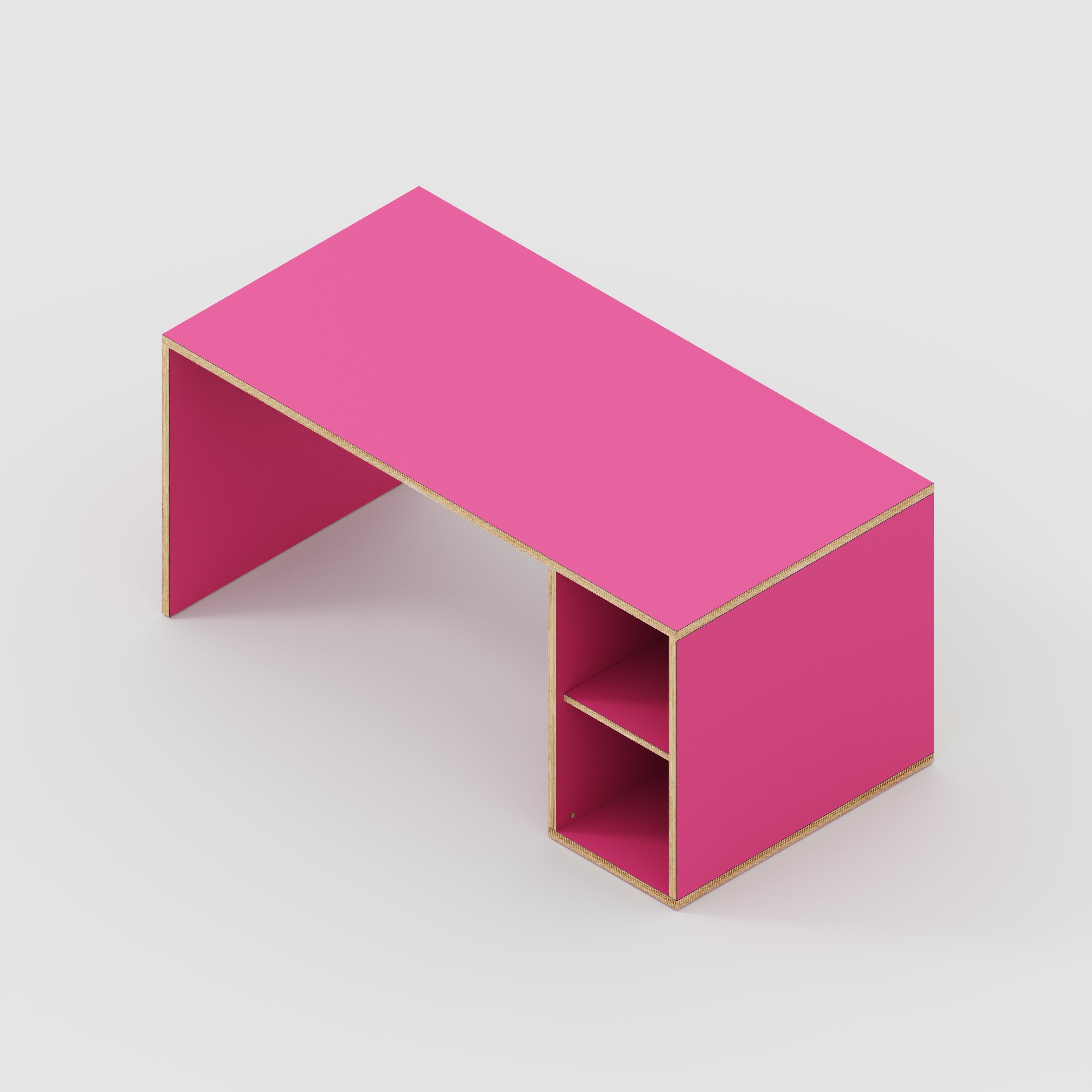 Desk with Storage Type 1 RH - Open Shelves - Formica Juicy Pink - 1600(w) x 800(d) x 750(h)