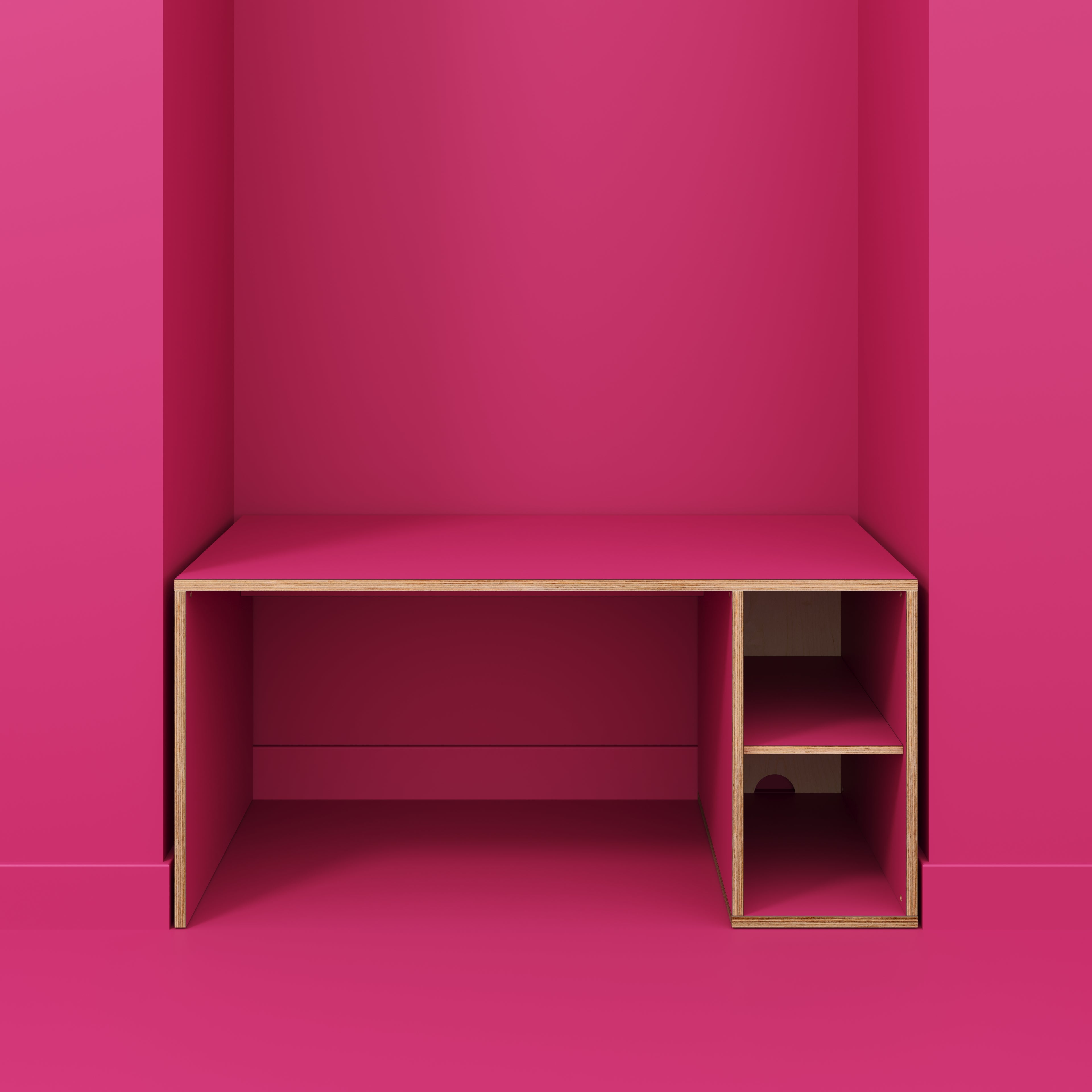 Desk with Storage Type 1 RH - Open Shelves - Formica Juicy Pink - 1600(w) x 800(d) x 750(h)