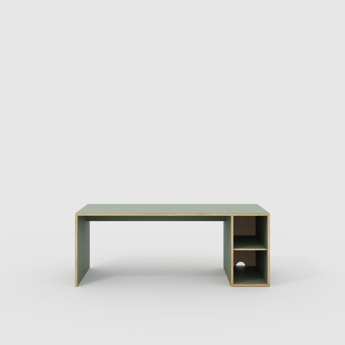 Plywood Desk with Storage Type 1 RH - Open Shelves - Formica Green Sla