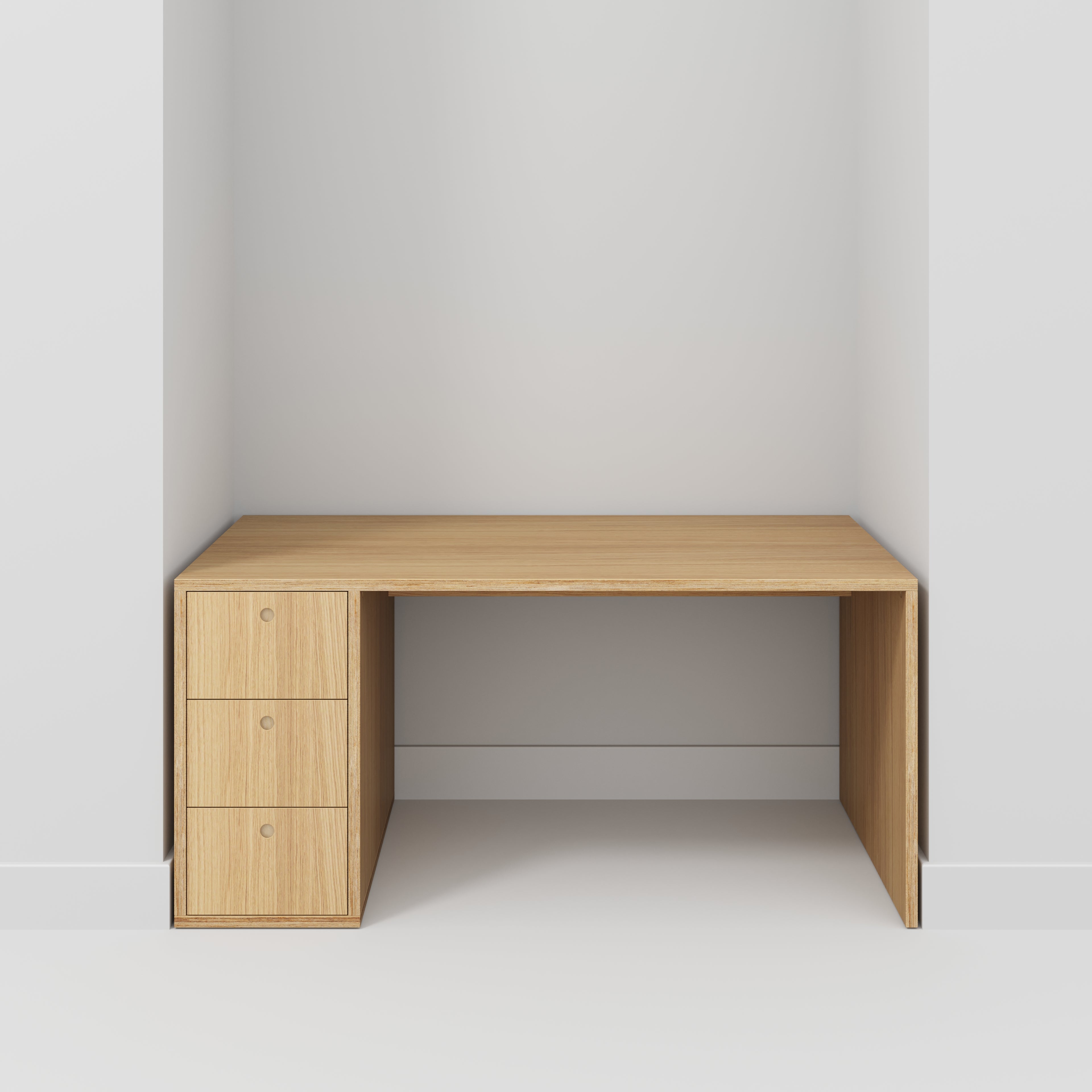Desk with Storage Type 1 LH - Drawers - Plywood Oak - 1600(w) x 800(d) x 750(h)