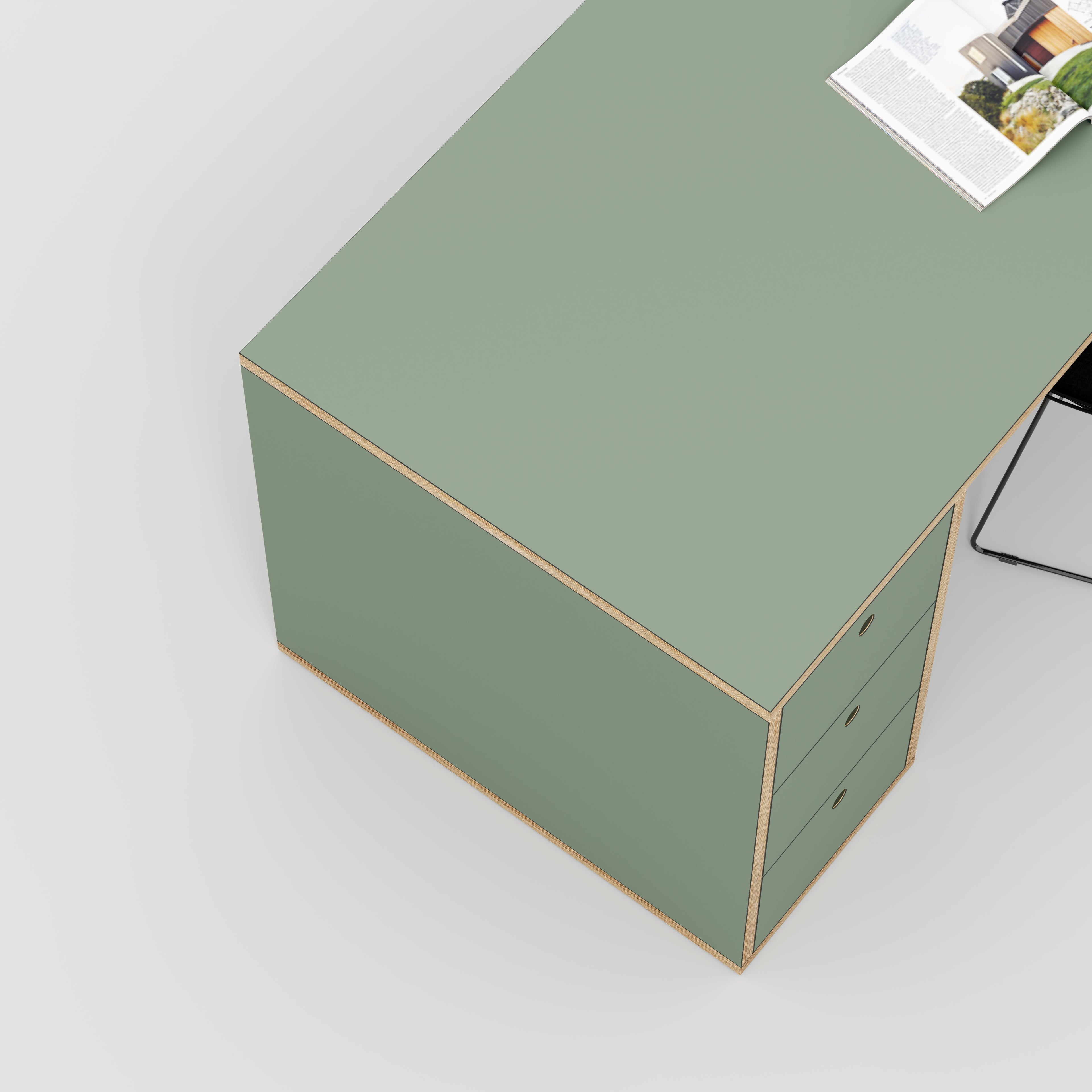 Plywood Desk with Storage Type 2 - Drawers - Formica Green Slate - 1600(w) x 800(d) x 750(h)