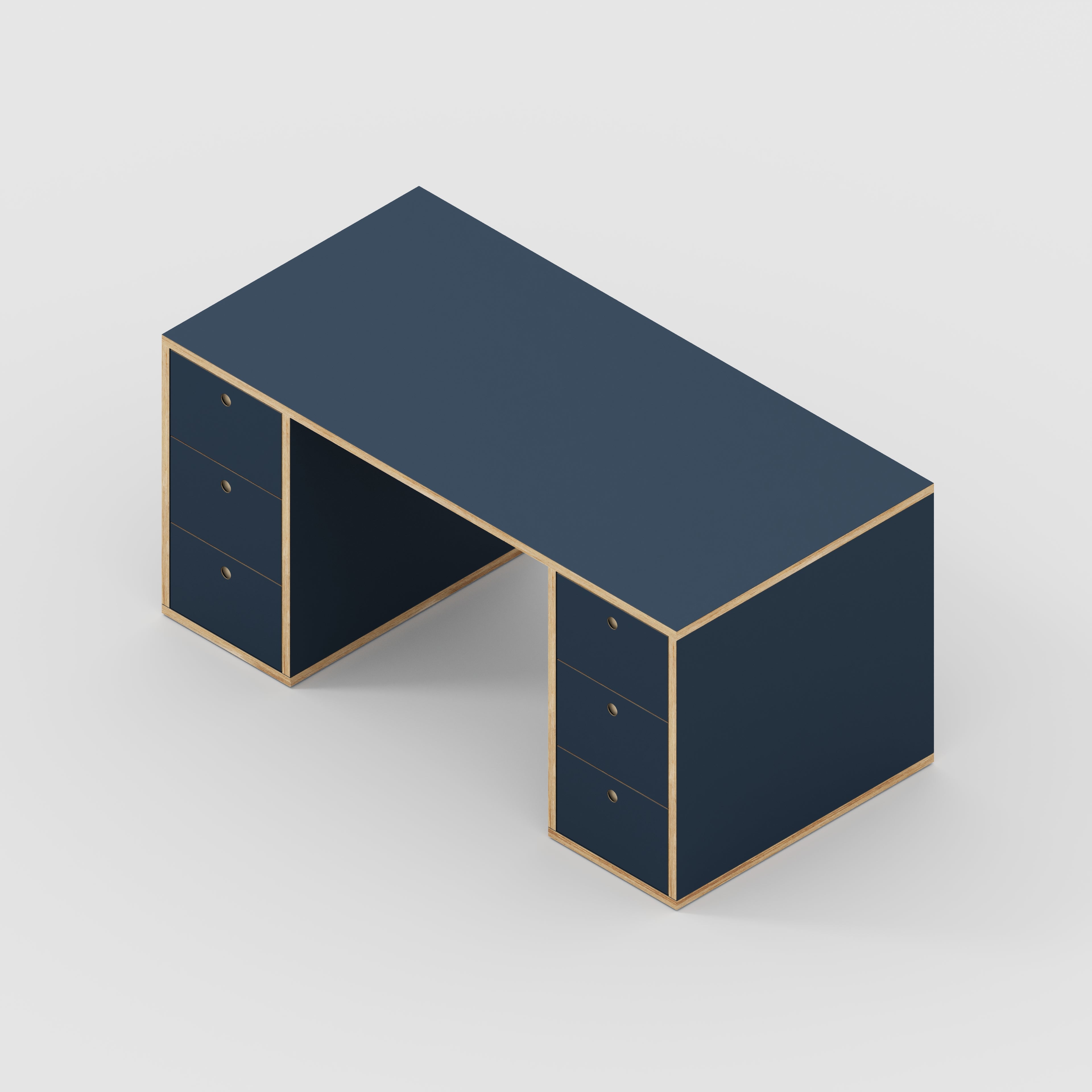 Plywood Desk with Storage Type 2 - Drawers - Formica Night Sea Blue - 1600(w) x 800(d) x 750(h)