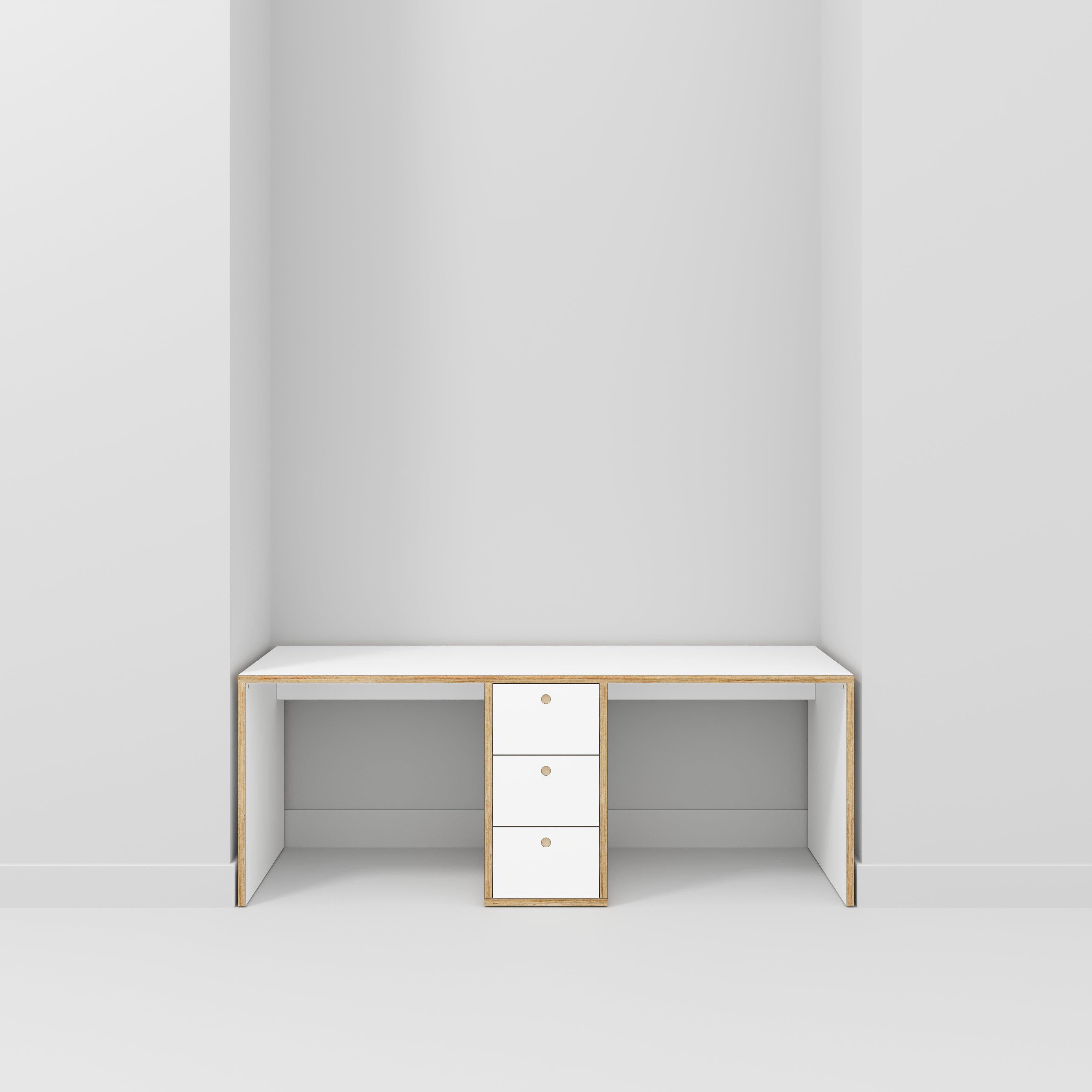 Plywood Desk with Storage Type 3 - Drawers - Formica White - 2000(w) x