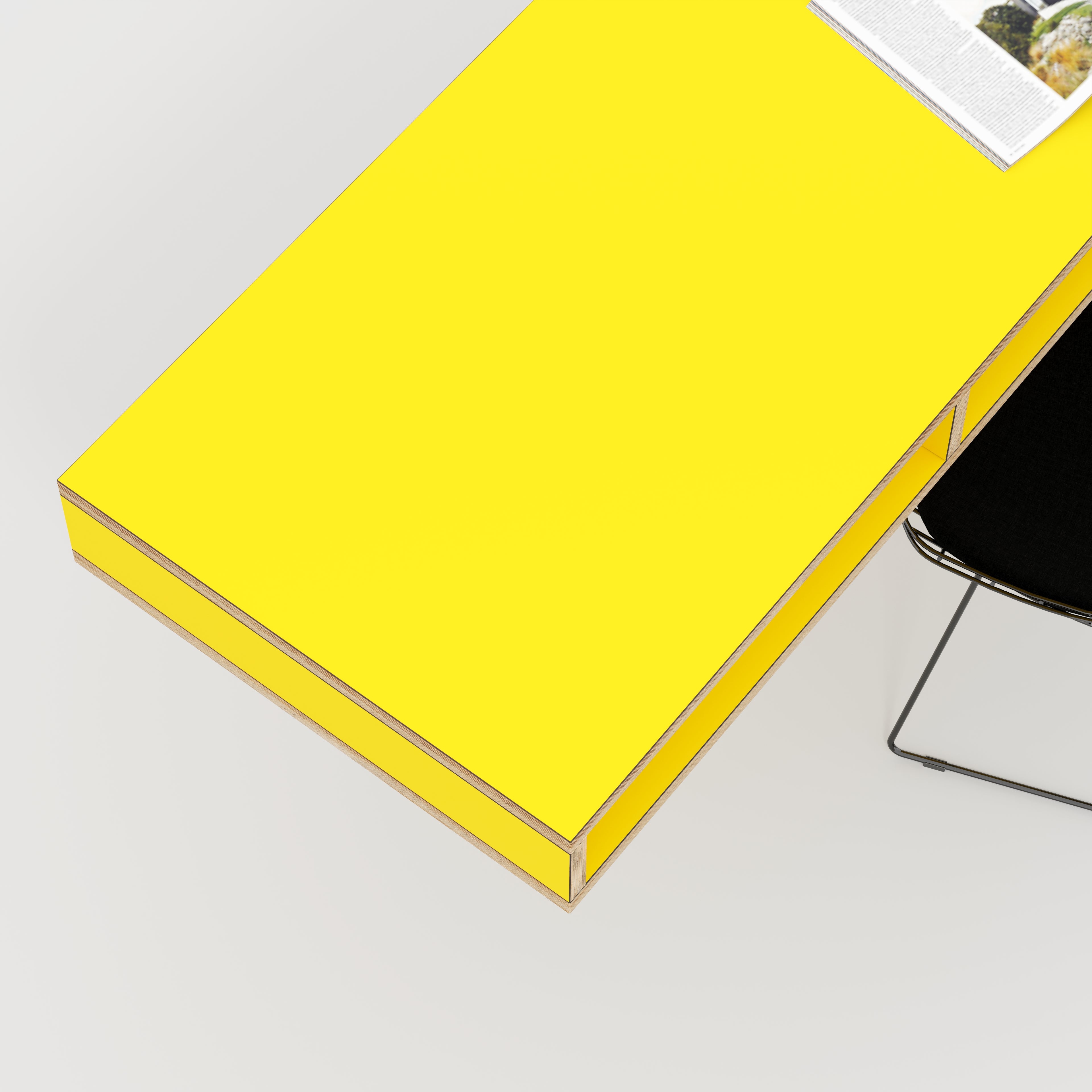 Plywood Desktop with Storage - Formica Chrome Yellow - 1800(w) x 600(d) x 150(h)