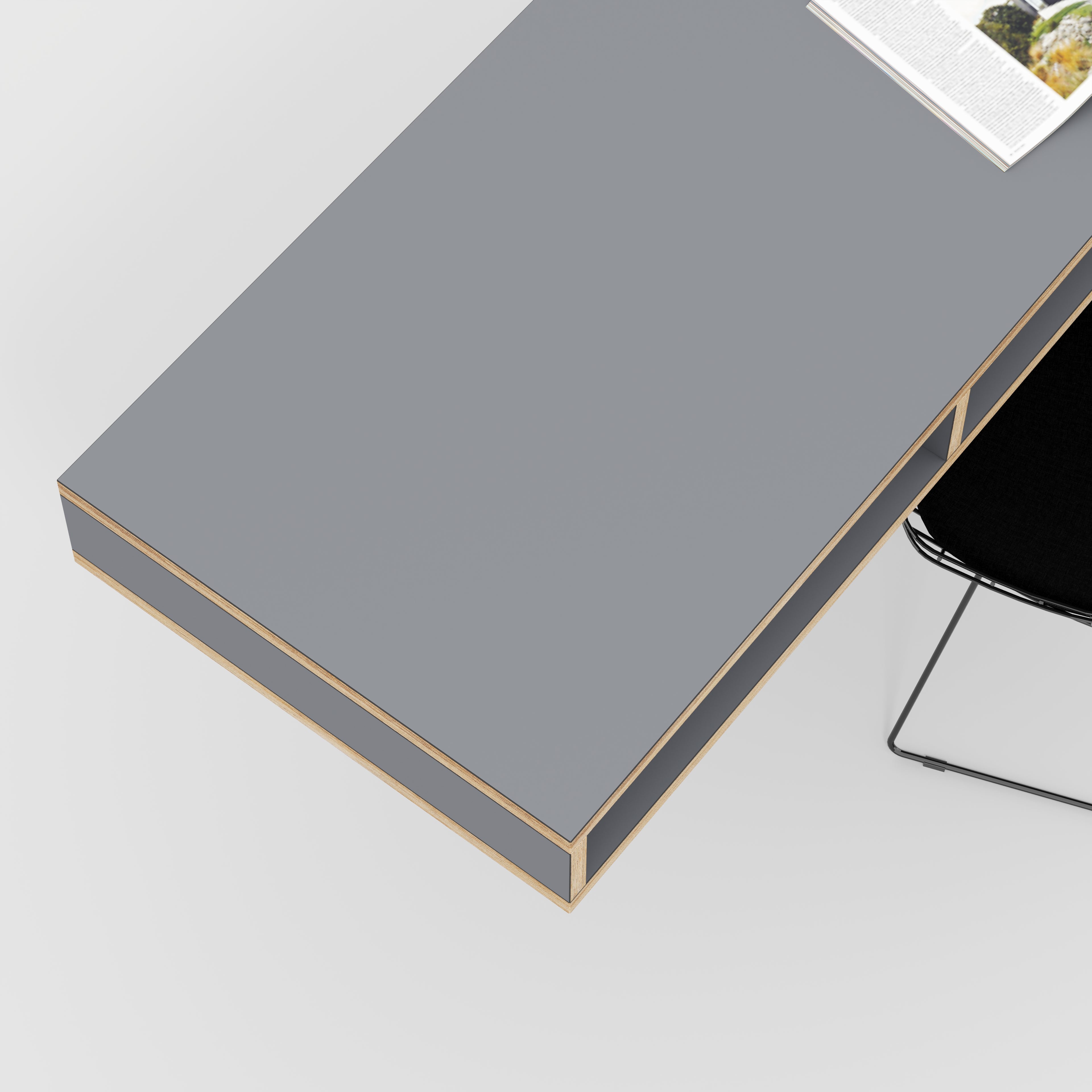 Plywood Desktop with Storage - Formica Tornado Grey - 1800(w) x 600(d) x 150(h)