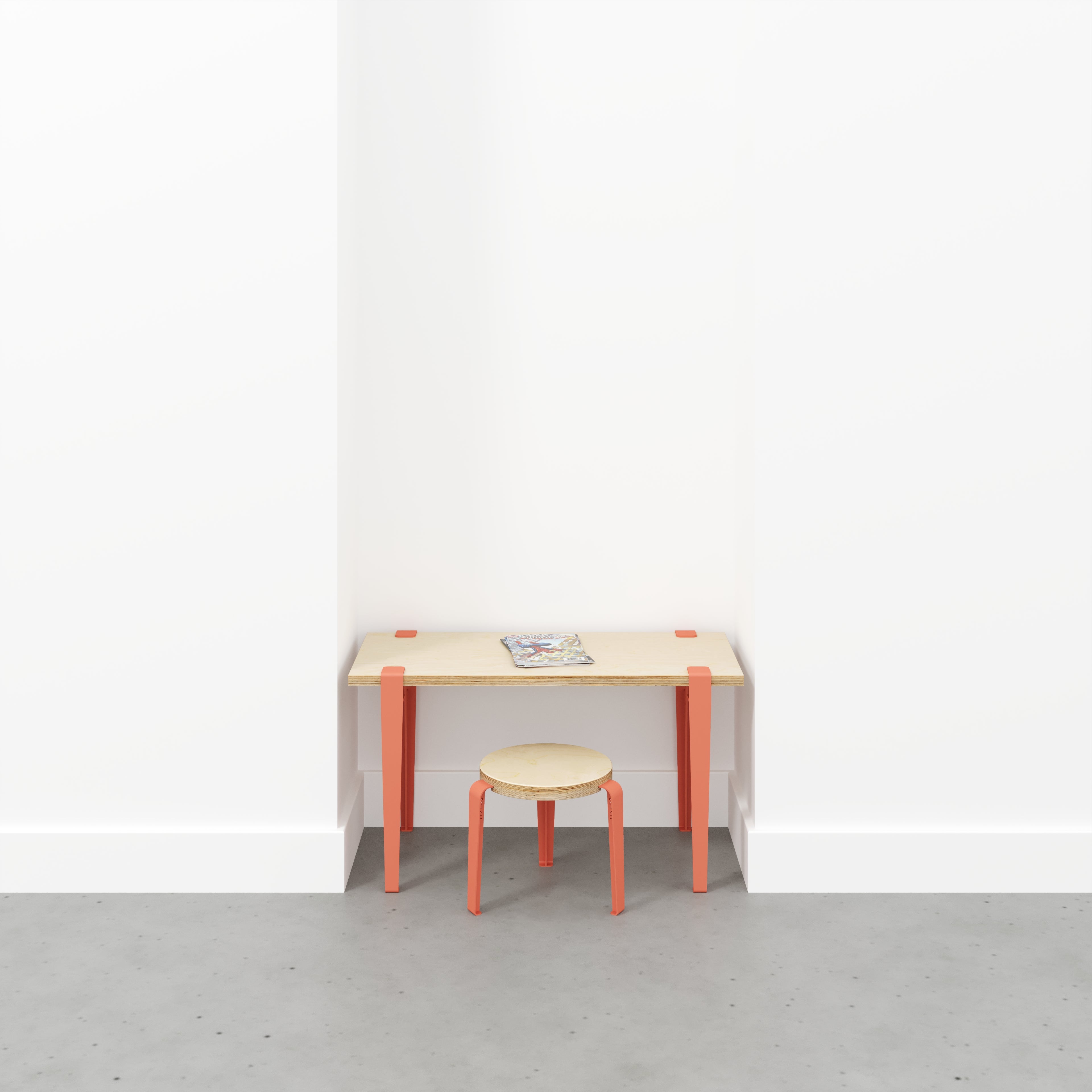 Kids Desk with Flamingo Pink Tiptoe Legs - Plywood Birch - 800(w) x 400(d) x 500(h)