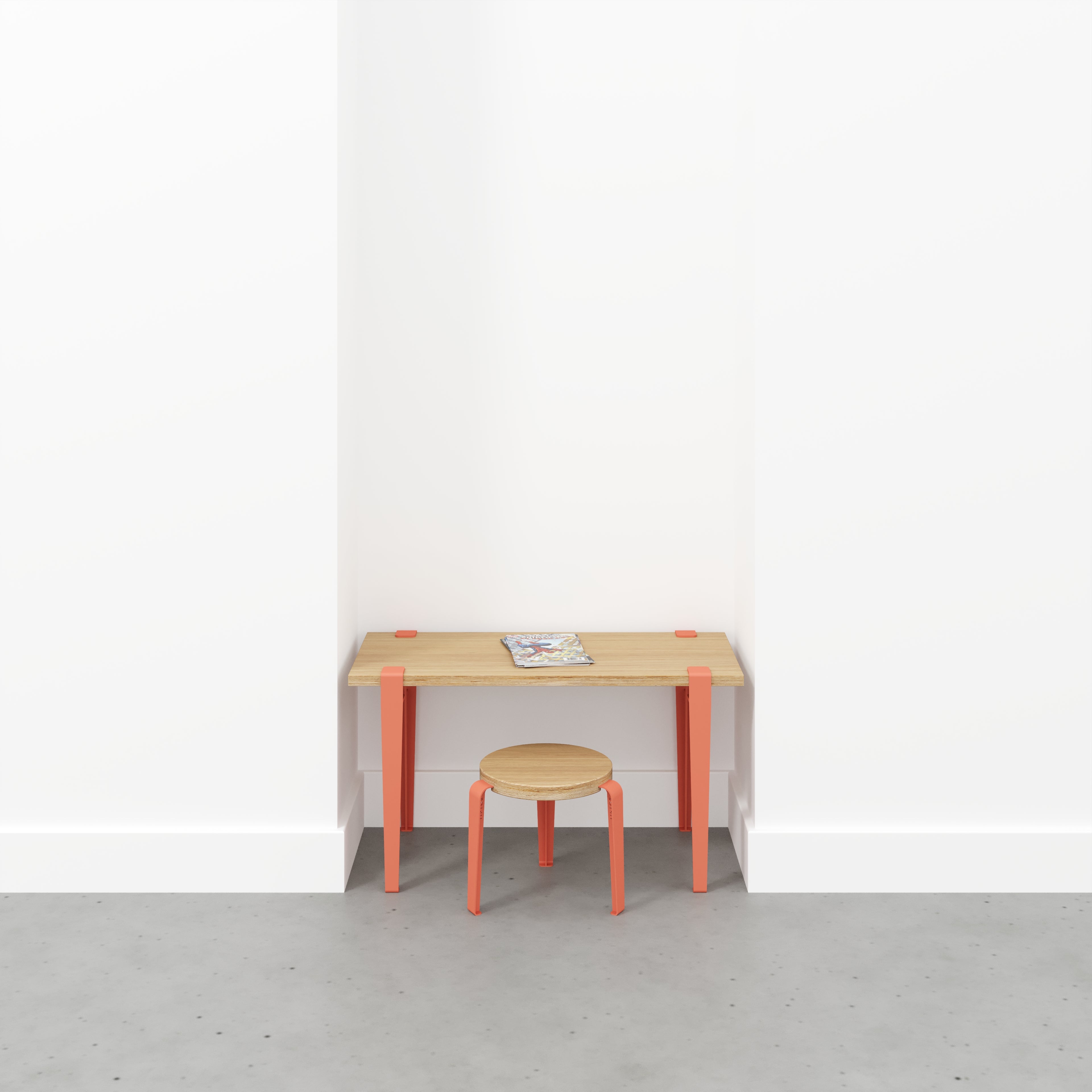 Kids Desk with Flamingo Pink Tiptoe Legs - Plywood Oak - 800(w) x 400(d) x 500(h)