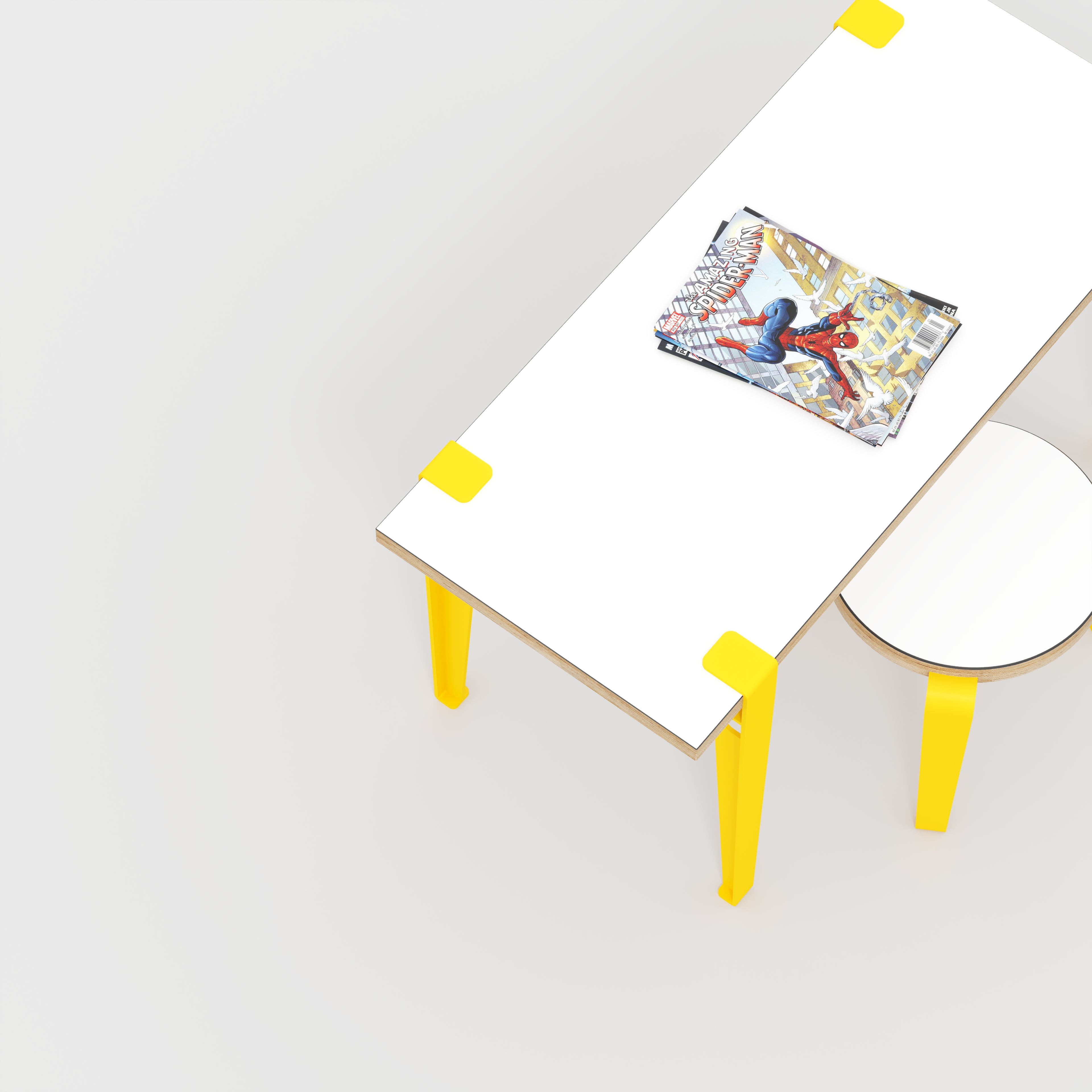 Kids Desk with Sun Yellow Tiptoe Legs - Formica White - 800(w) x 400(d) x 500(h)