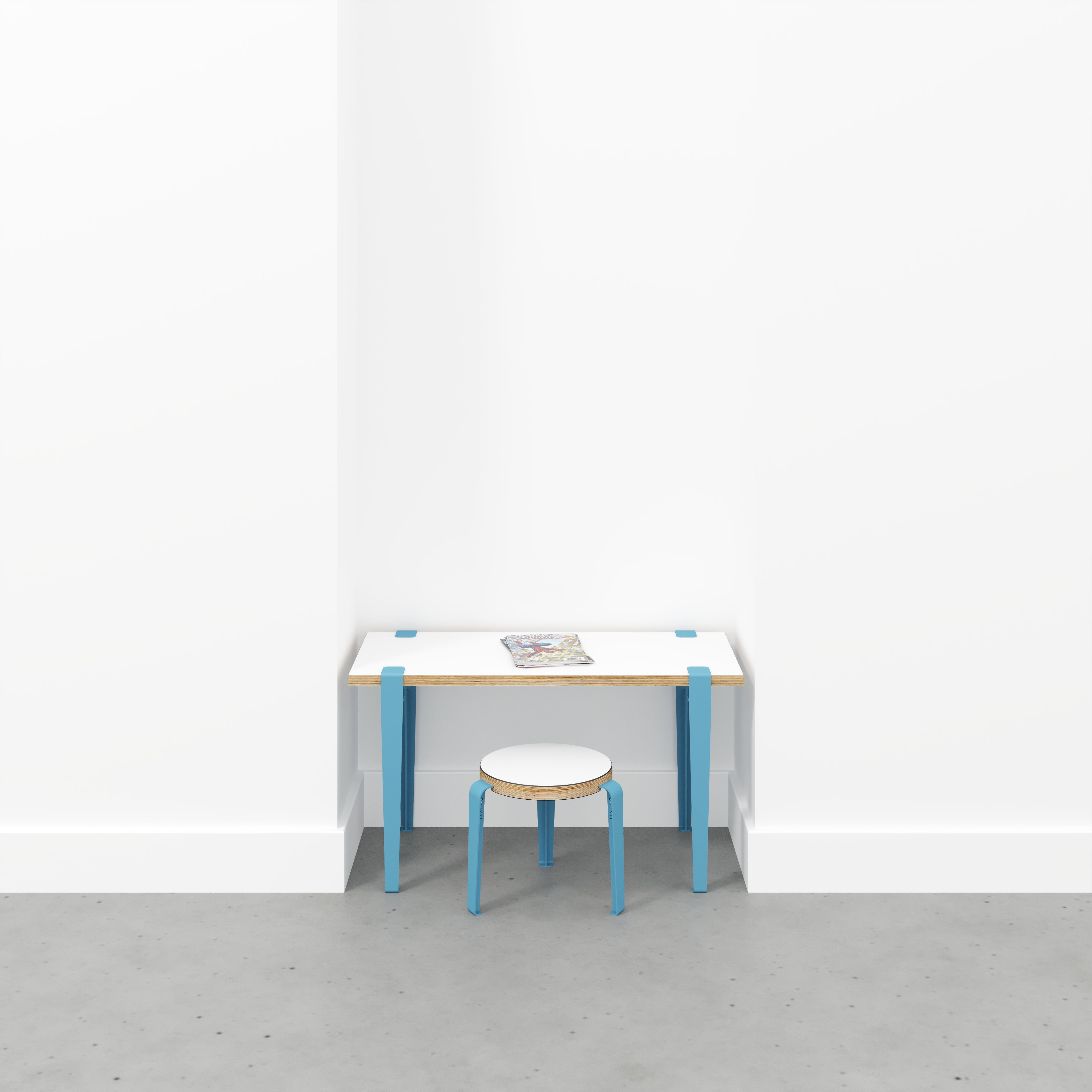 Kids Desk with Whale Blue Tiptoe Legs - Formica White - 800(w) x 400(d) x 500(h)