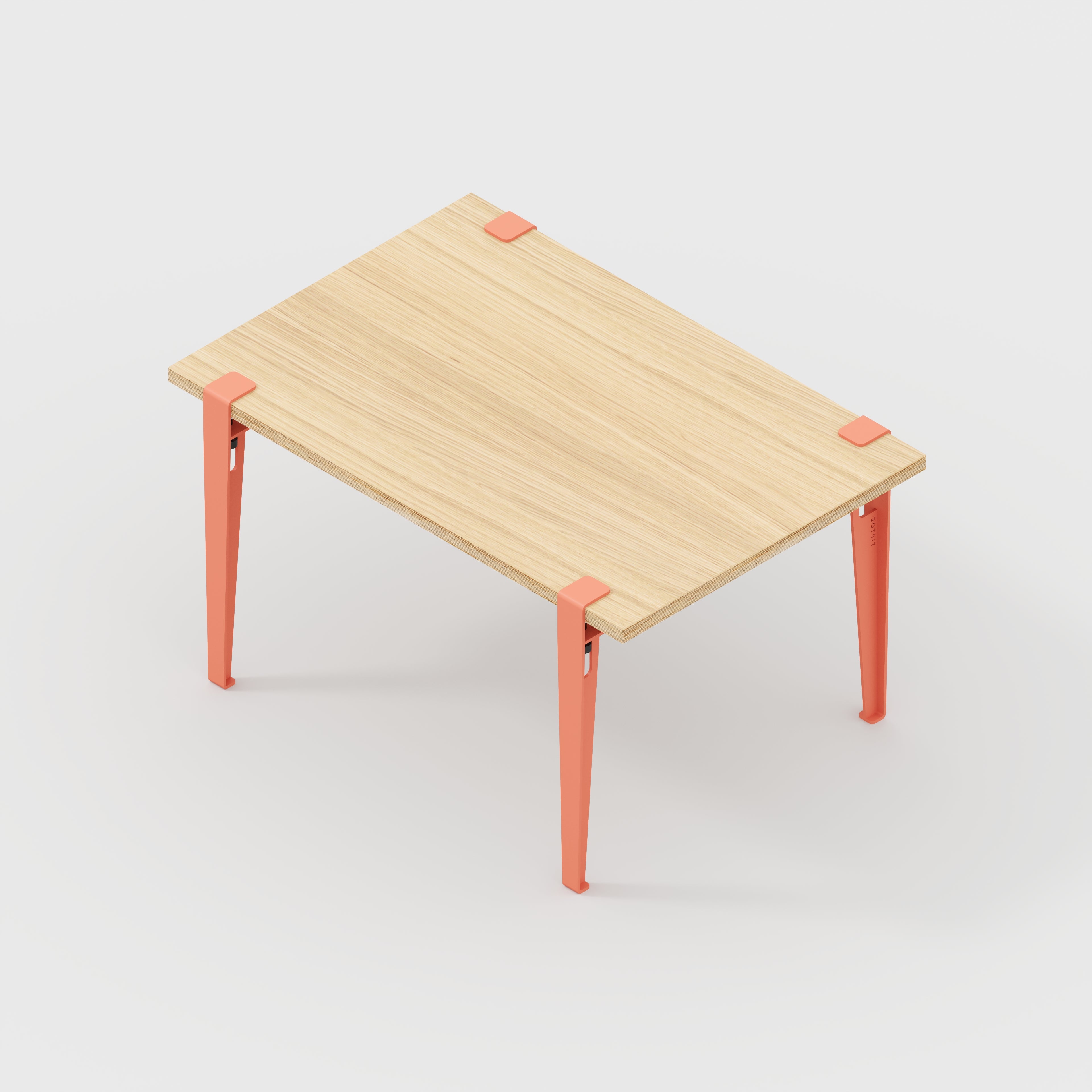 Kids Table with Flamingo Pink Tiptoe Legs - Plywood Oak - 800(w) x 600(d) x 500(h)