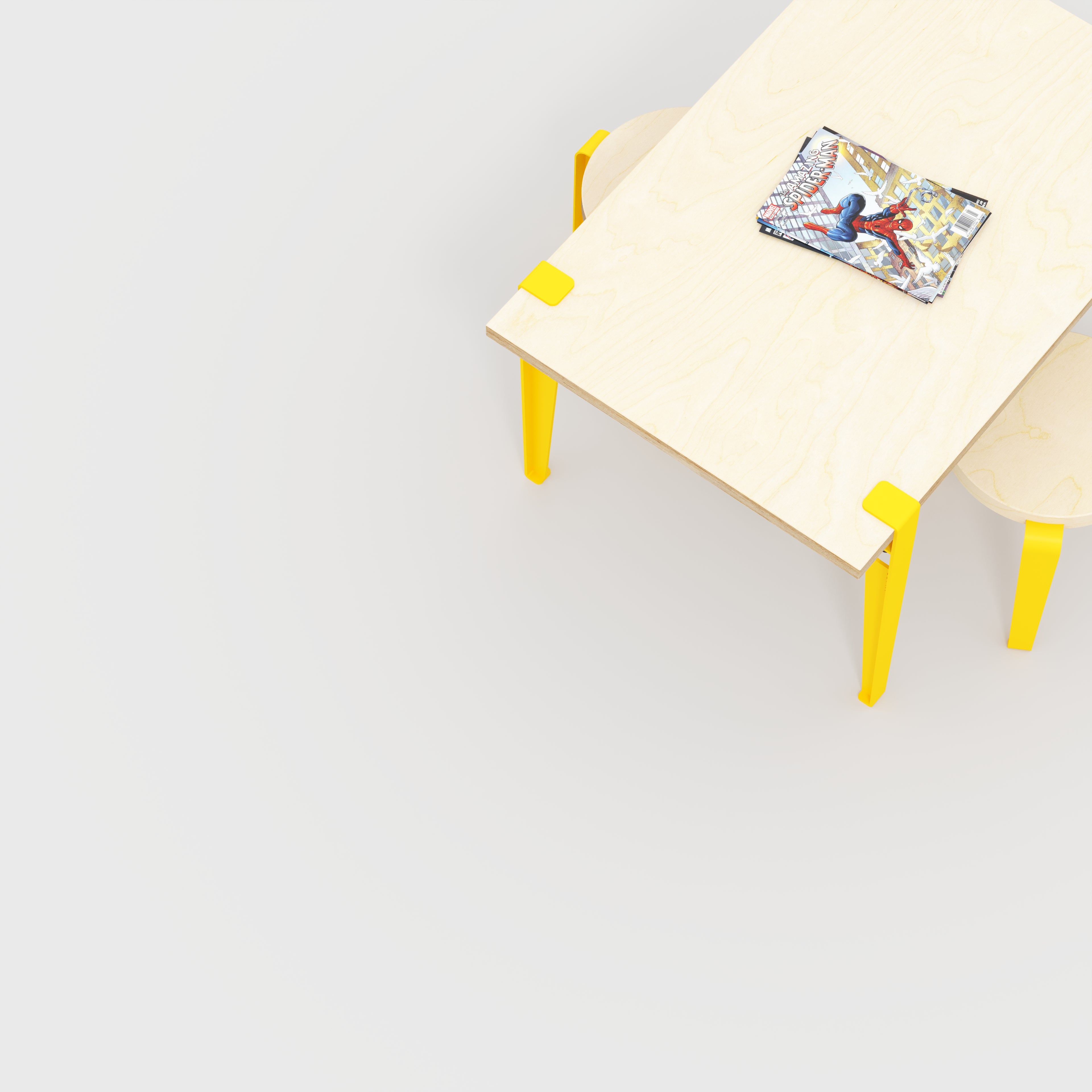 Kids Table with Sun Yellow Tiptoe Legs - Plywood Birch - 800(w) x 600(d) x 500(h)