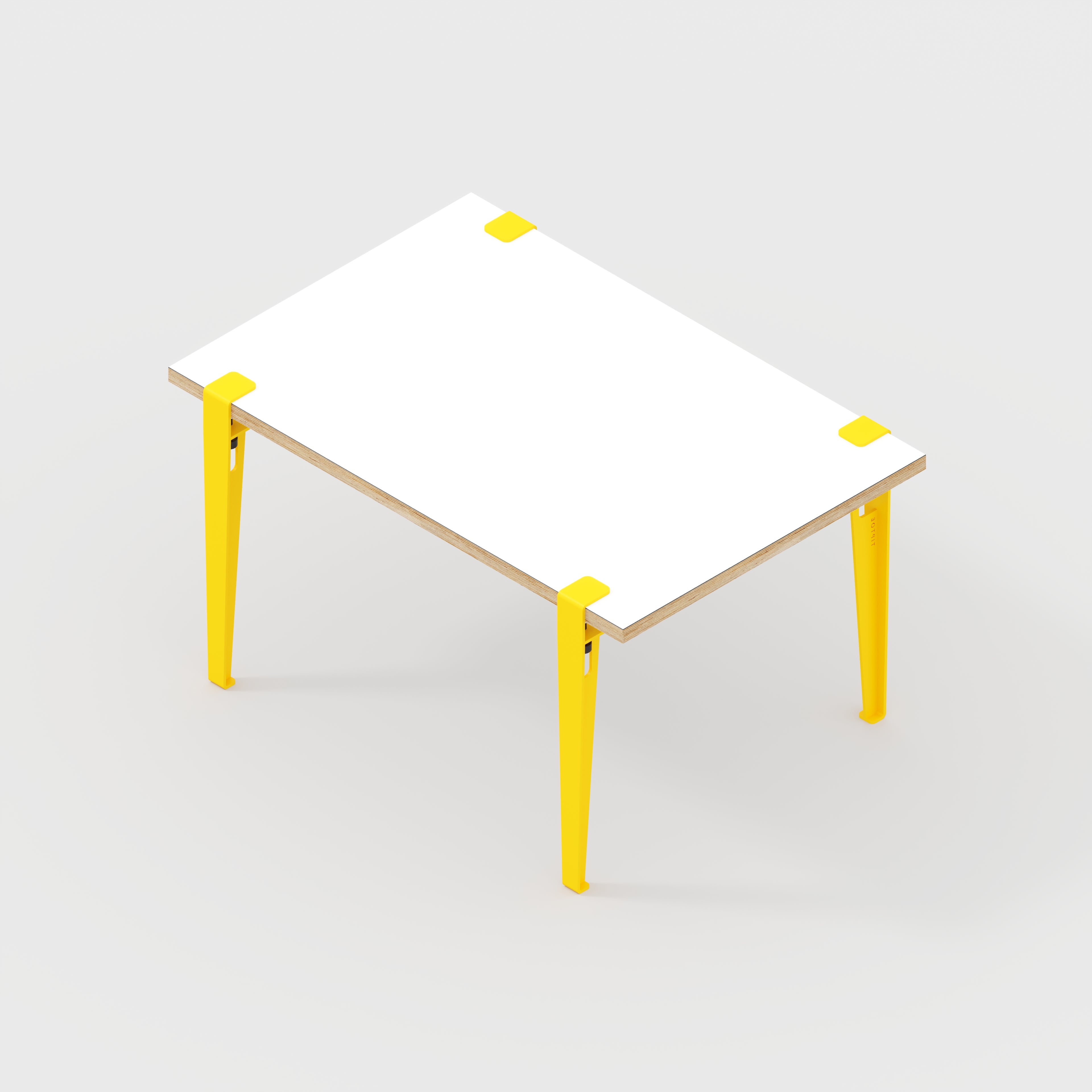 Kids Table with Sun Yellow Tiptoe Legs - Formica White - 800(w) x 600(d) x 500(h)