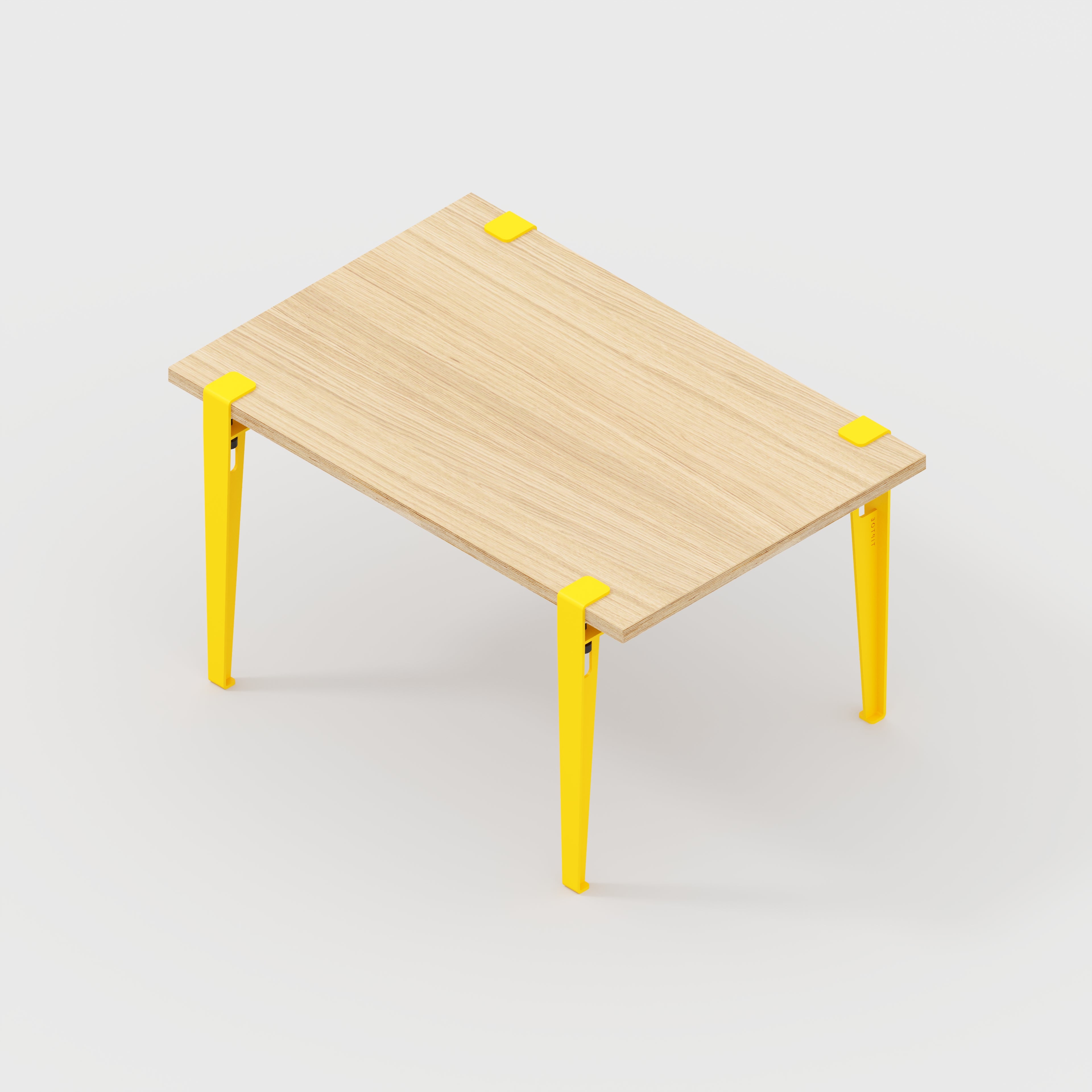 Kids Table with Sun Yellow Tiptoe Legs - Plywood Oak - 800(w) x 600(d) x 500(h)