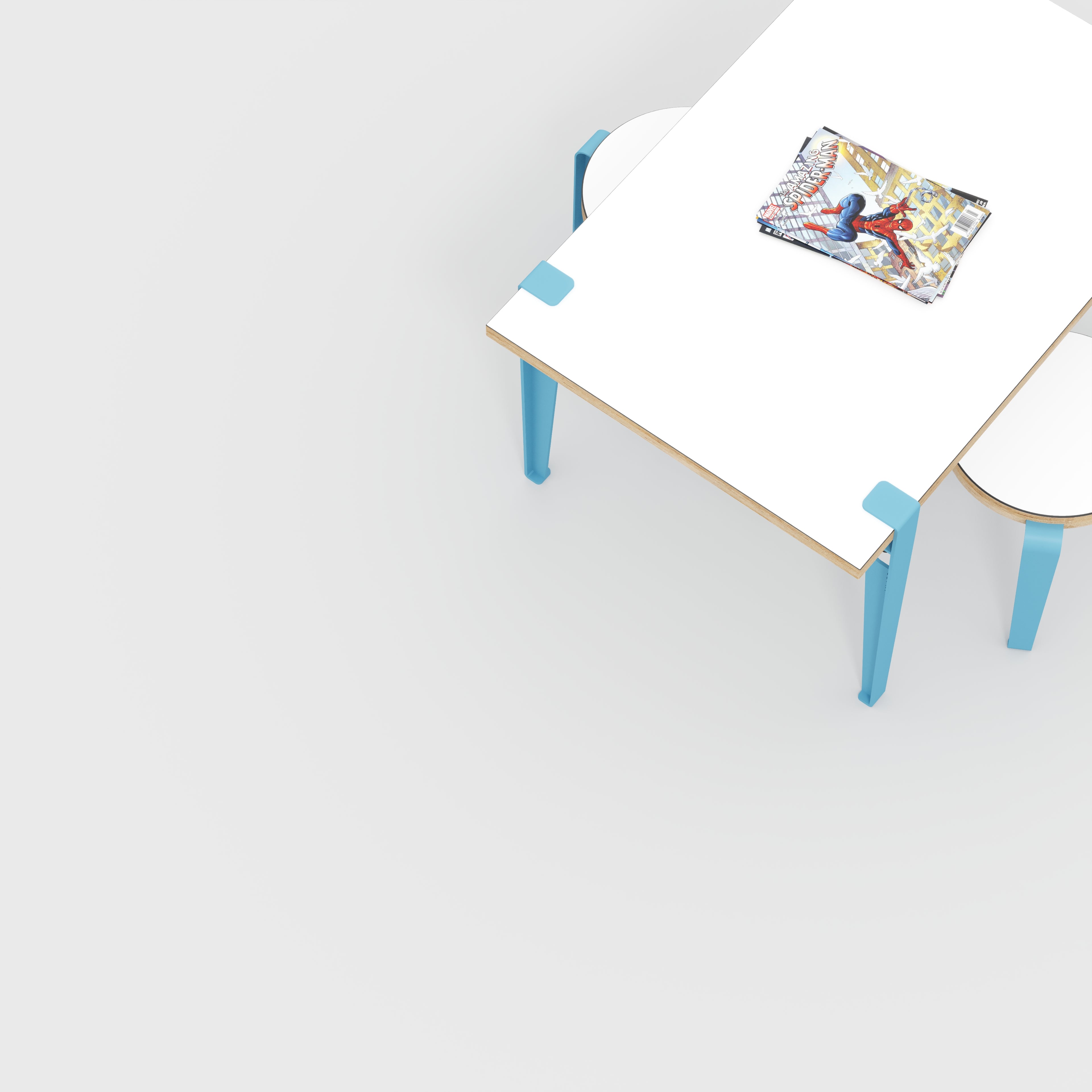 Kids Table with Whale Blue Tiptoe Legs - Formica White - 800(w) x 600(d) x 500(h)