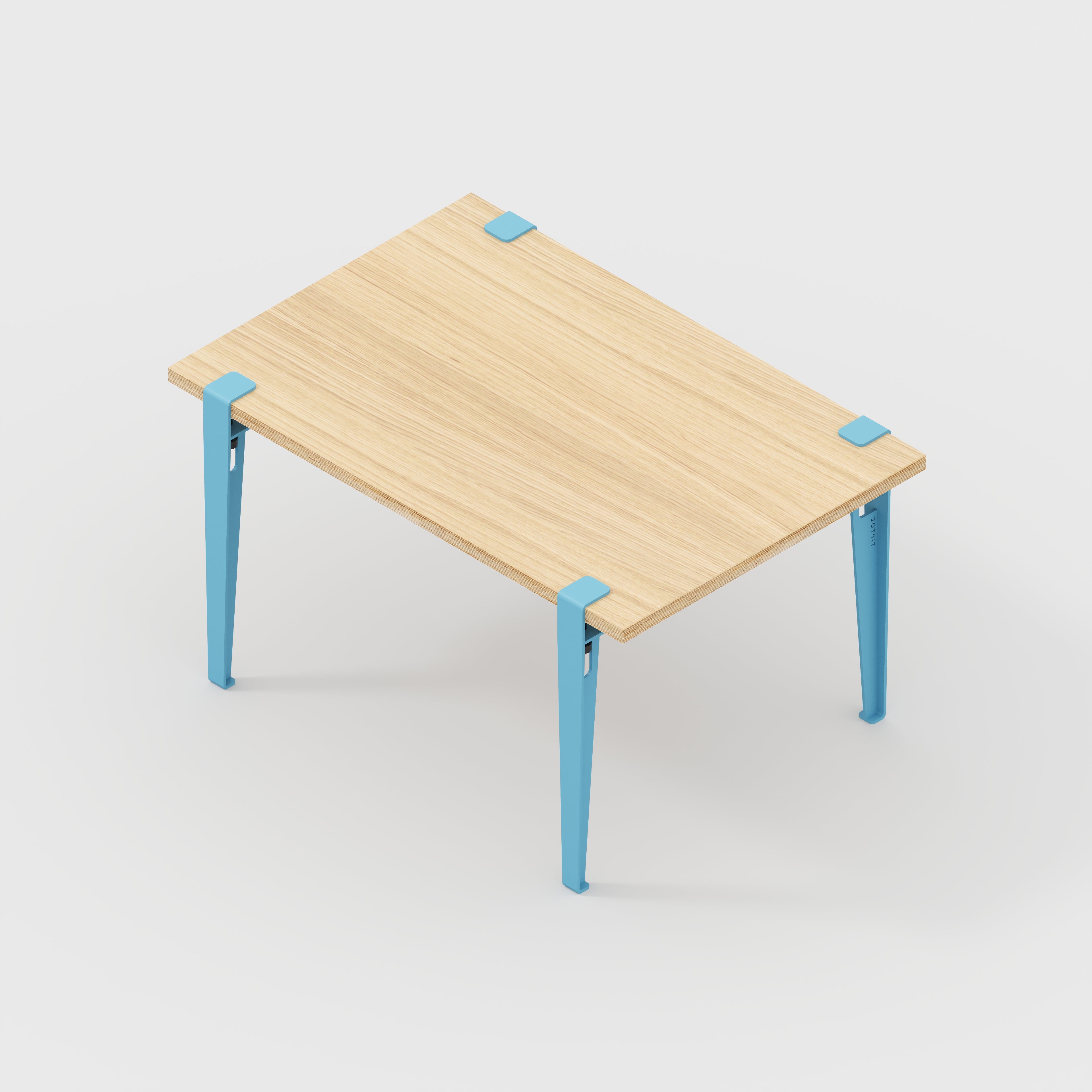 Kids Table with Whale Blue Tiptoe Legs - Plywood Oak - 800(w) x 600(d) x 500(h)