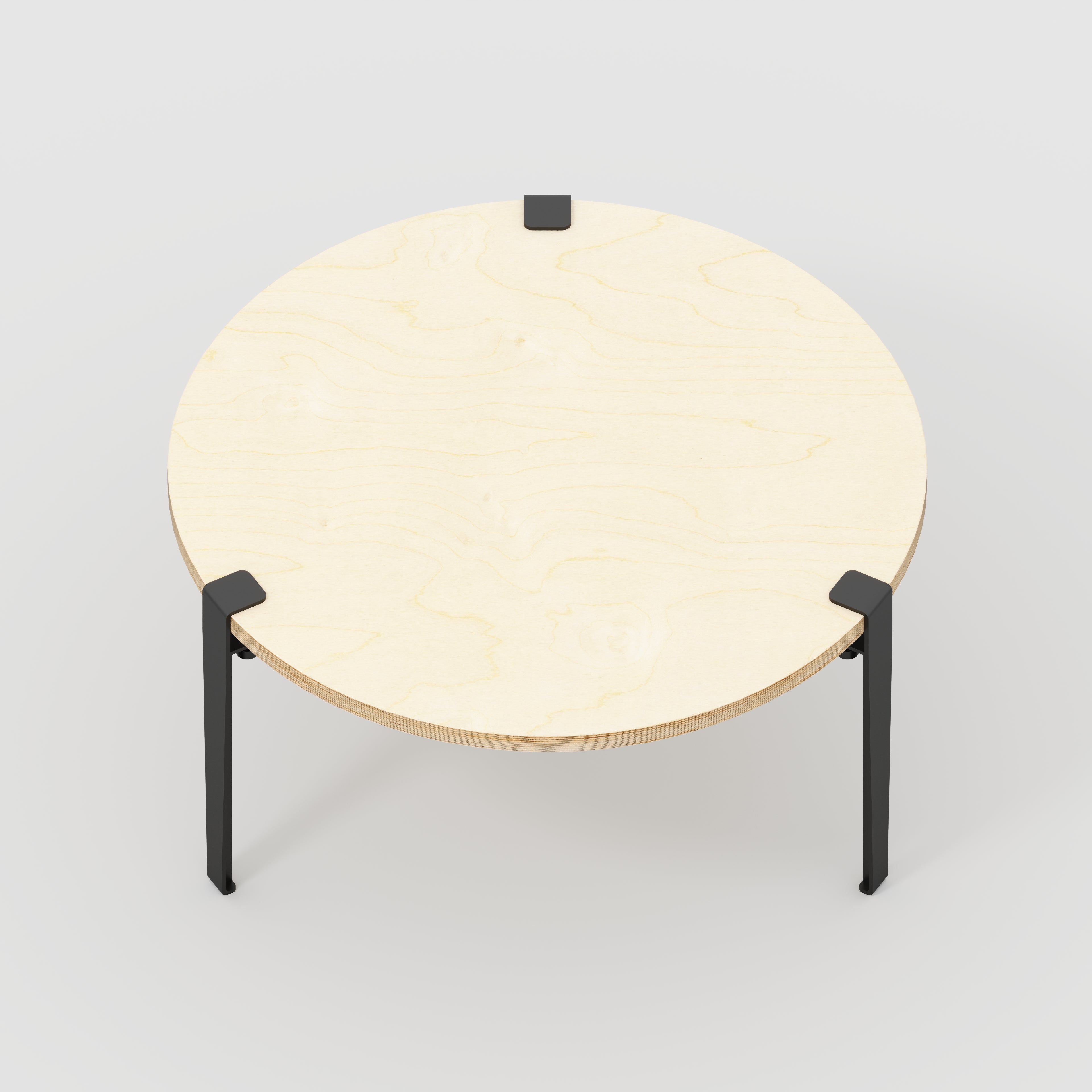 Round Coffee Table with Black Tiptoe Legs - Plywood Birch - 800(dia) x 430(h)