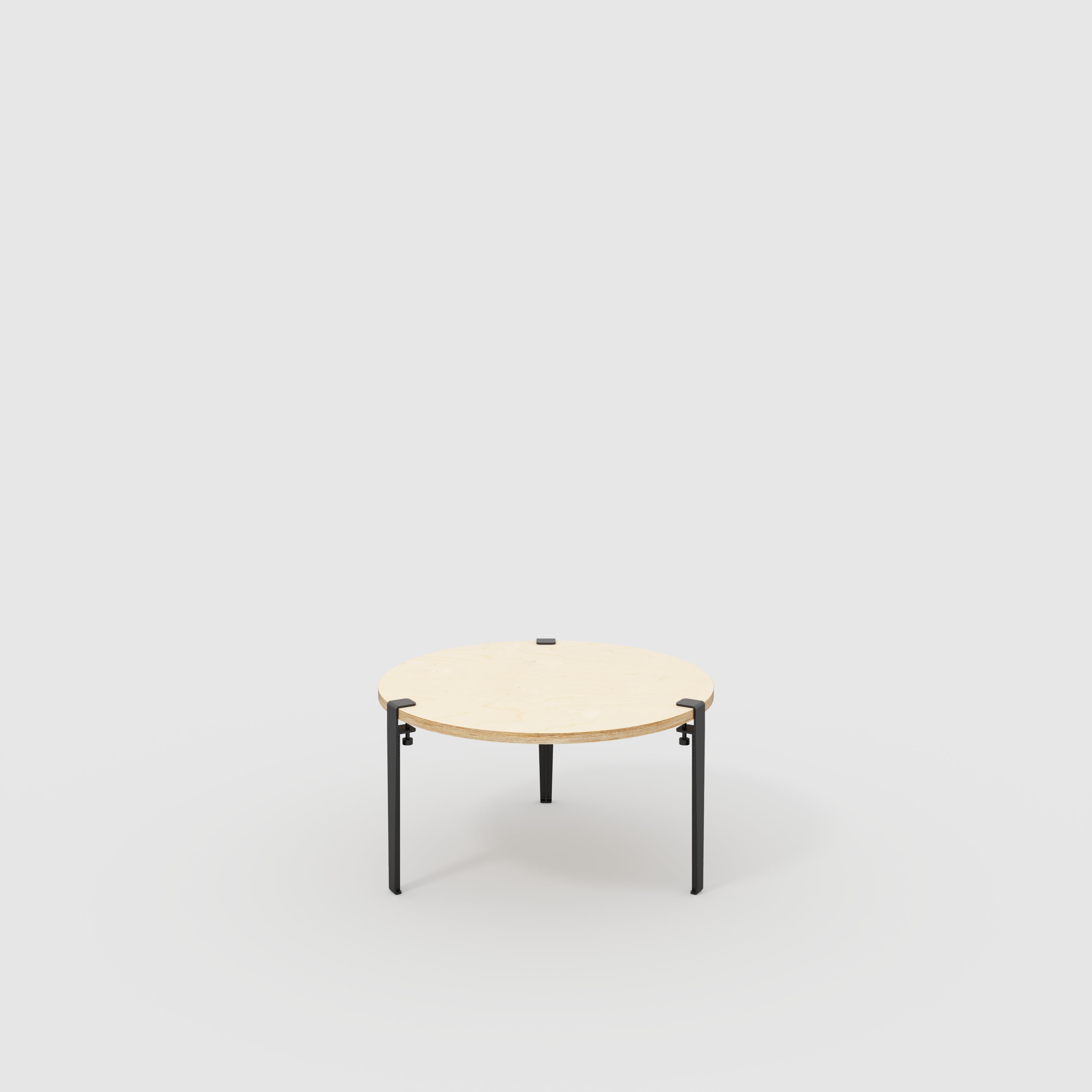 Round Coffee Table with Black Tiptoe Legs - Plywood Birch - 800(dia) x 430(h)