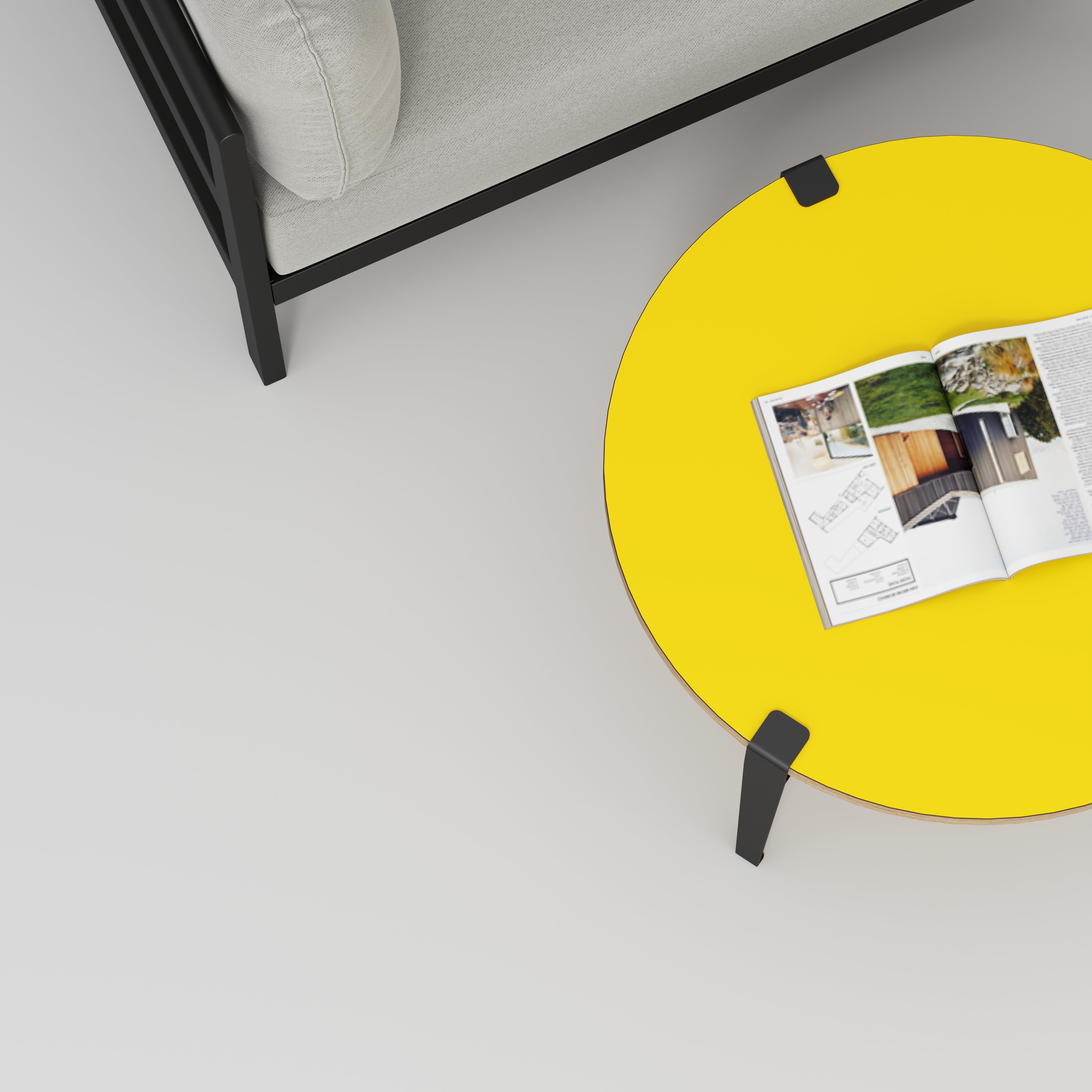Round Coffee Table with Black Tiptoe Legs - Formica Chrome Yellow - 800(dia) x 430(h)