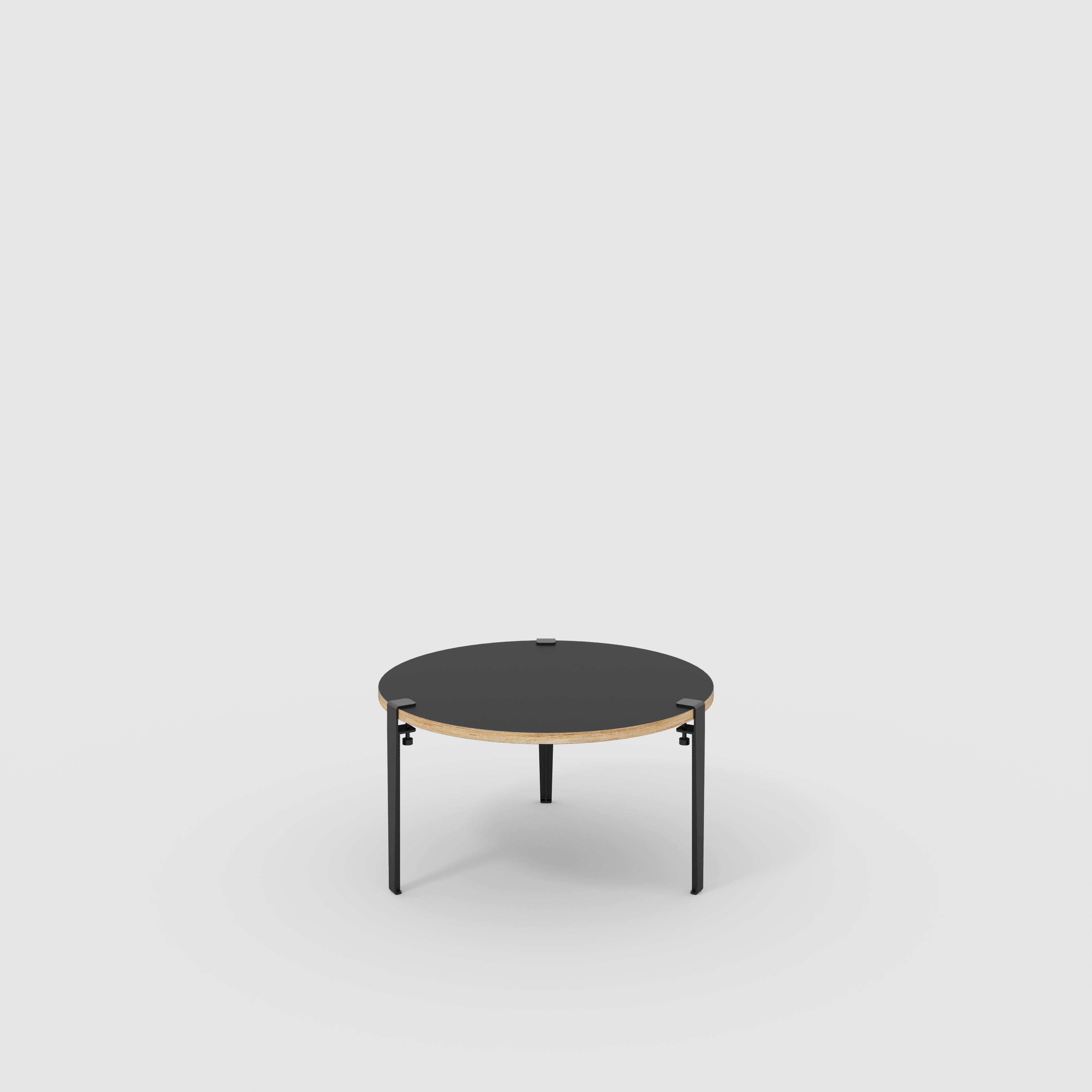 Round Coffee Table with Black Tiptoe Legs - Formica Diamond Black - 800(dia) x 430(h)