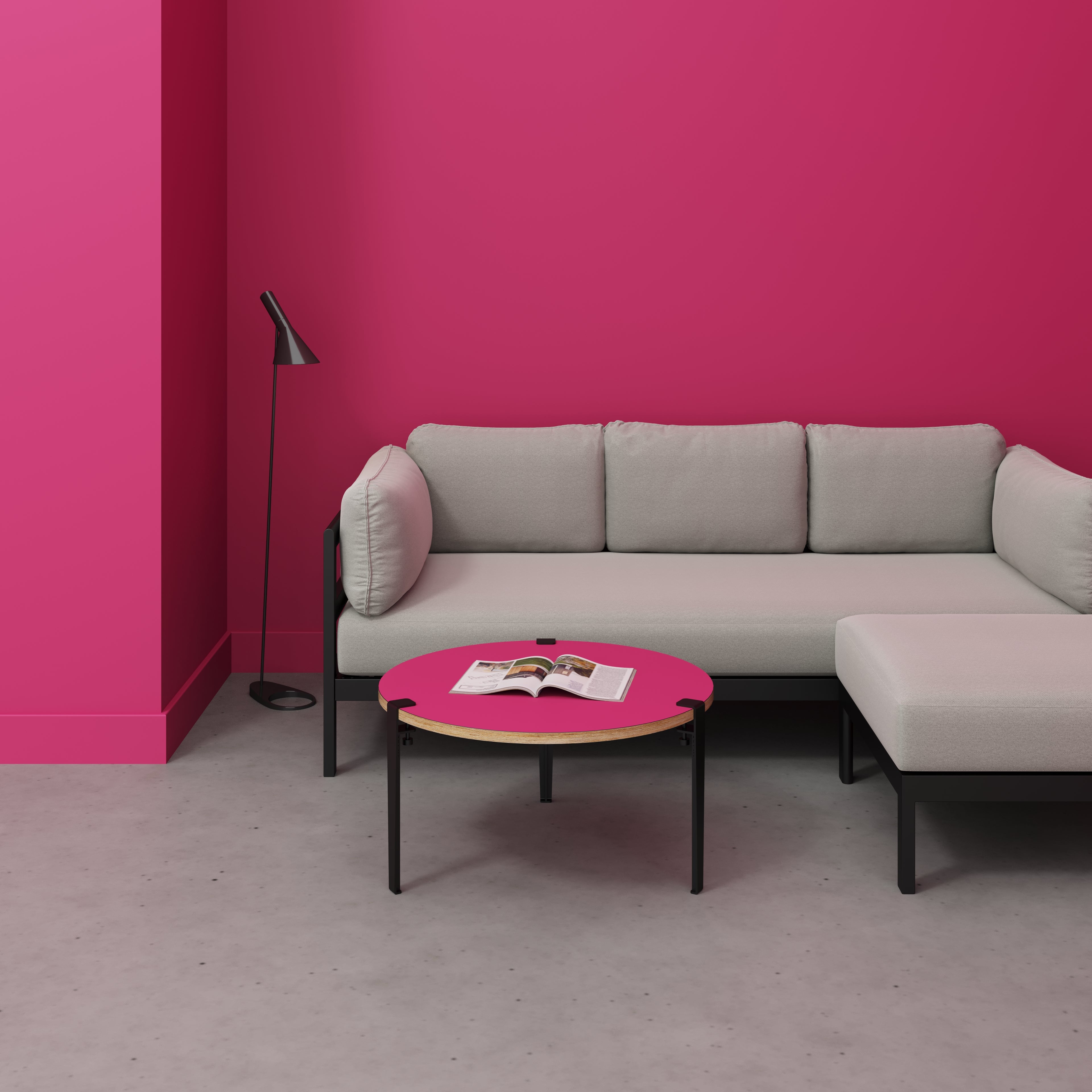 Round Coffee Table with Black Tiptoe Legs - Formica Juicy Pink - 800(dia) x 430(h)