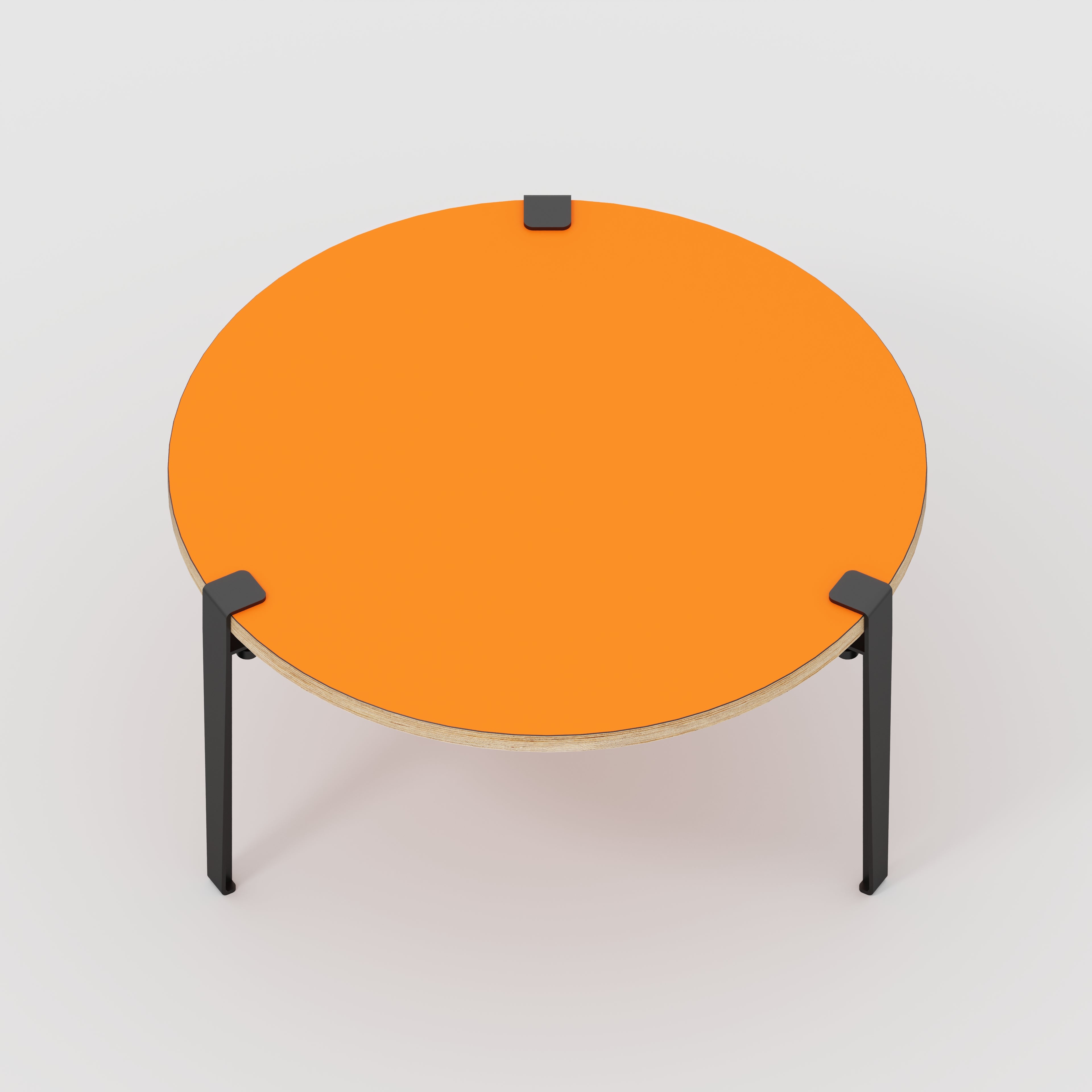 Round Coffee Table with Black Tiptoe Legs - Formica Levante Orange - 800(dia) x 430(h)