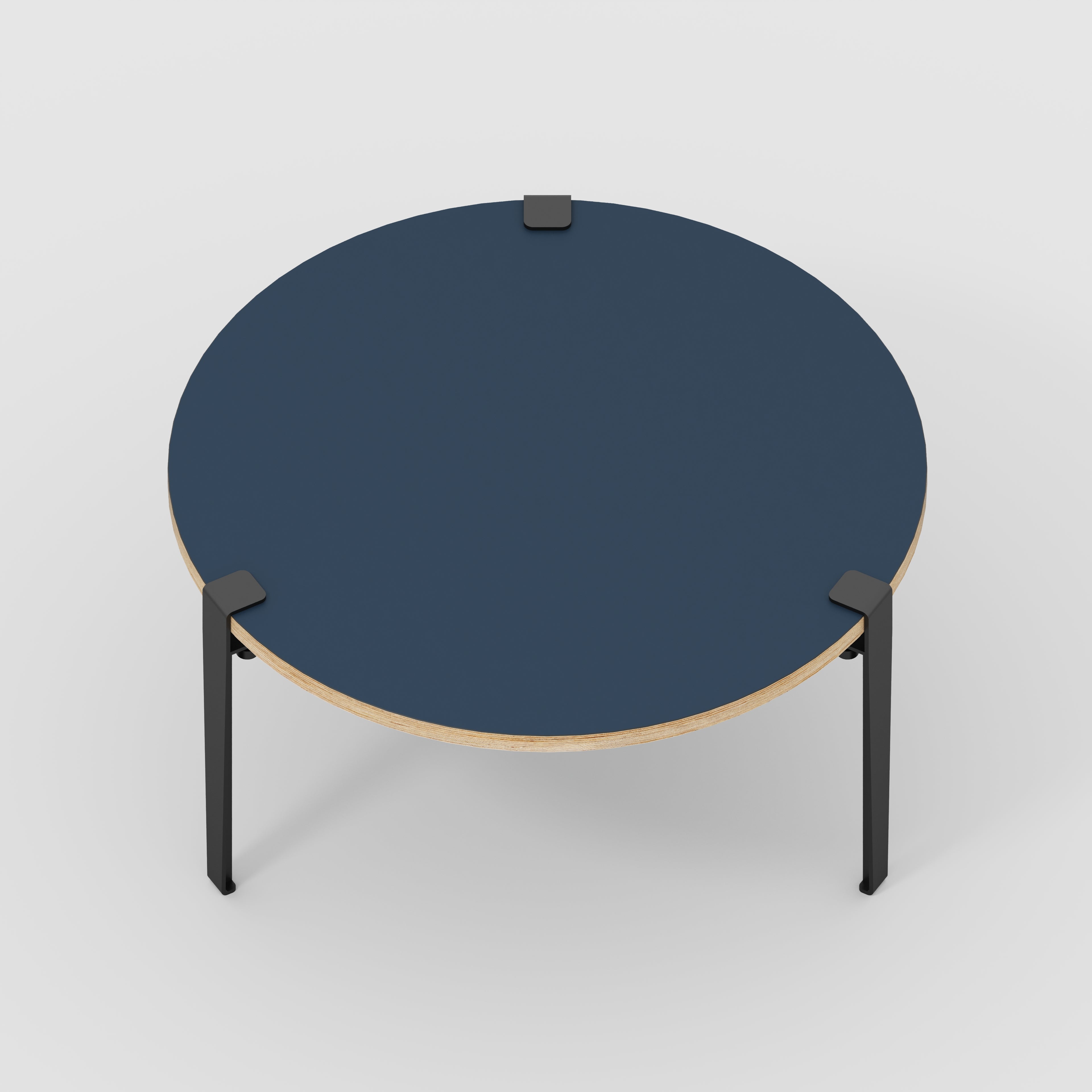 Round Coffee Table with Black Tiptoe Legs - Formica Night Sea Blue - 800(dia) x 430(h)