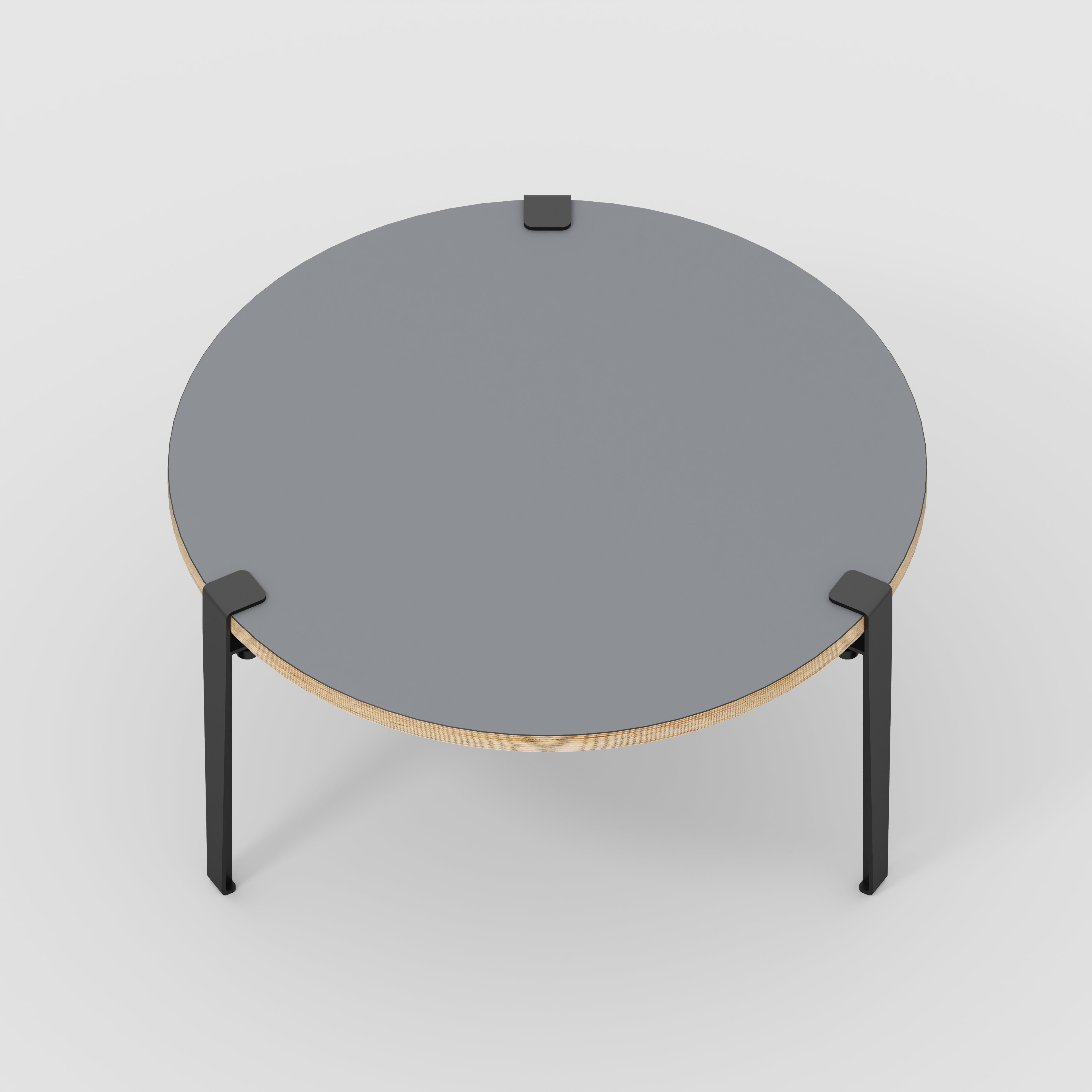 Round Coffee Table with Black Tiptoe Legs - Formica Tornado Grey - 800(dia) x 430(h)