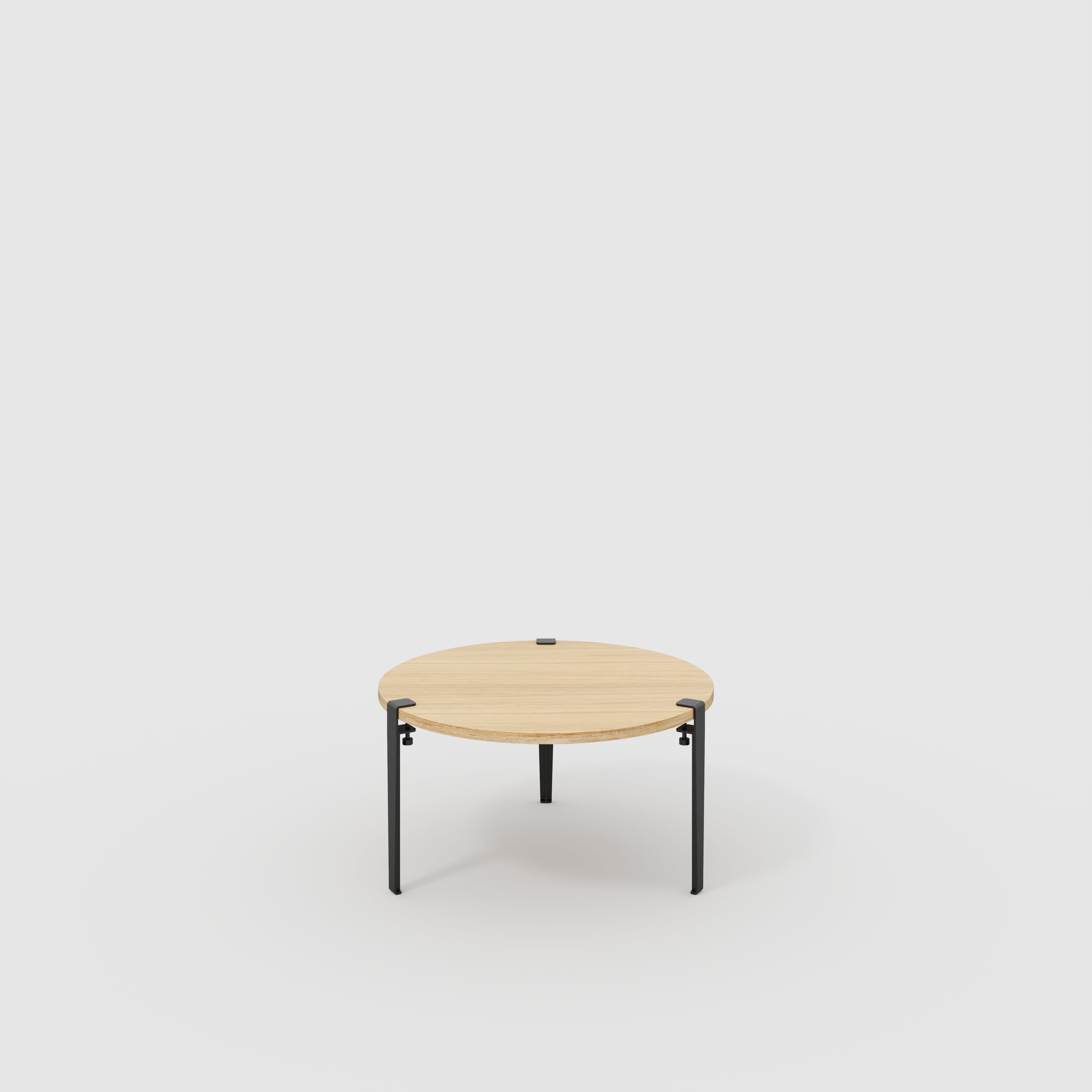 Round Coffee Table with Black Tiptoe Legs - Plywood Oak - 800(dia) x 430(h)