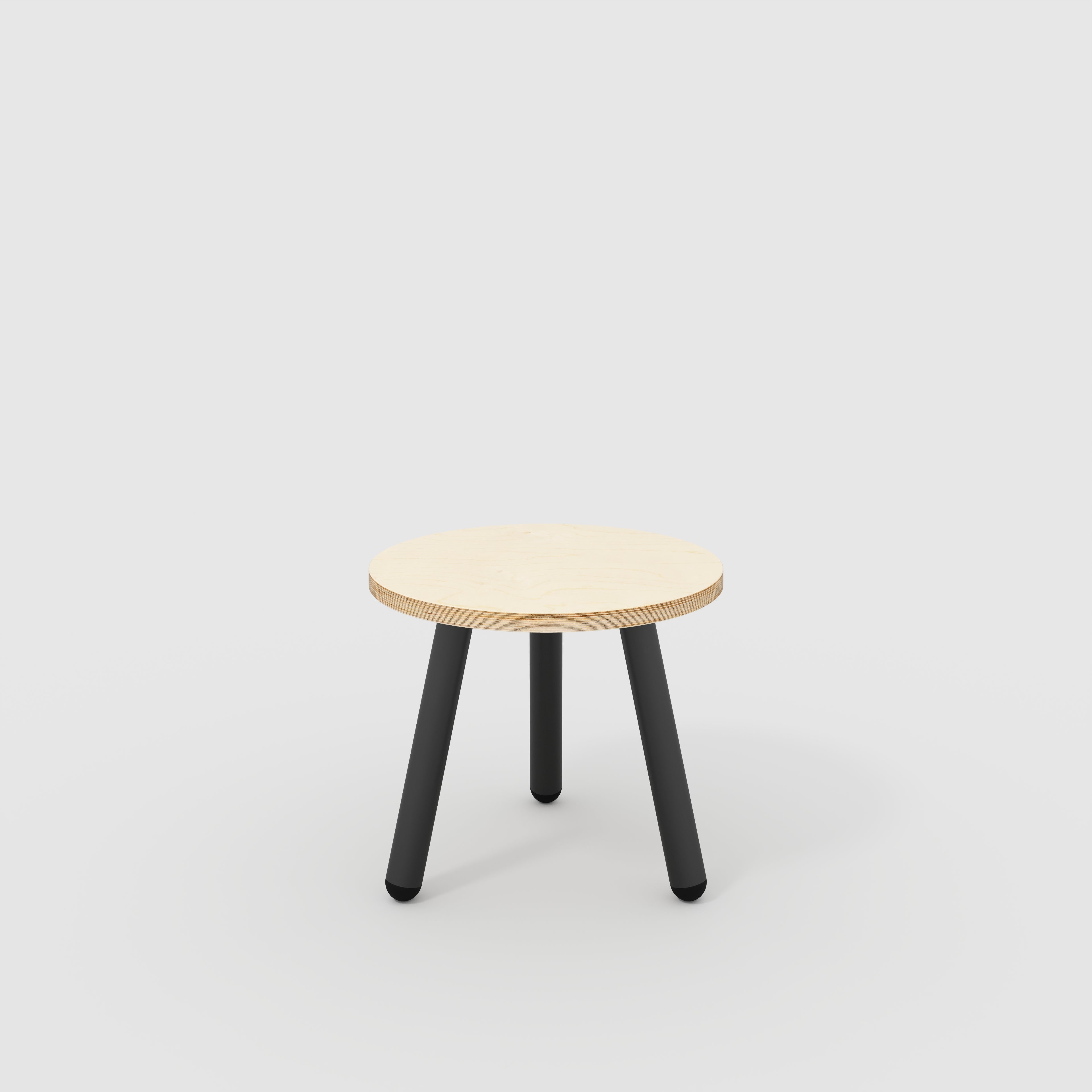 Round Side Table with Black Round Single Pin Legs - Plywood Birch - 500(w) x 500(d) x 425(h)