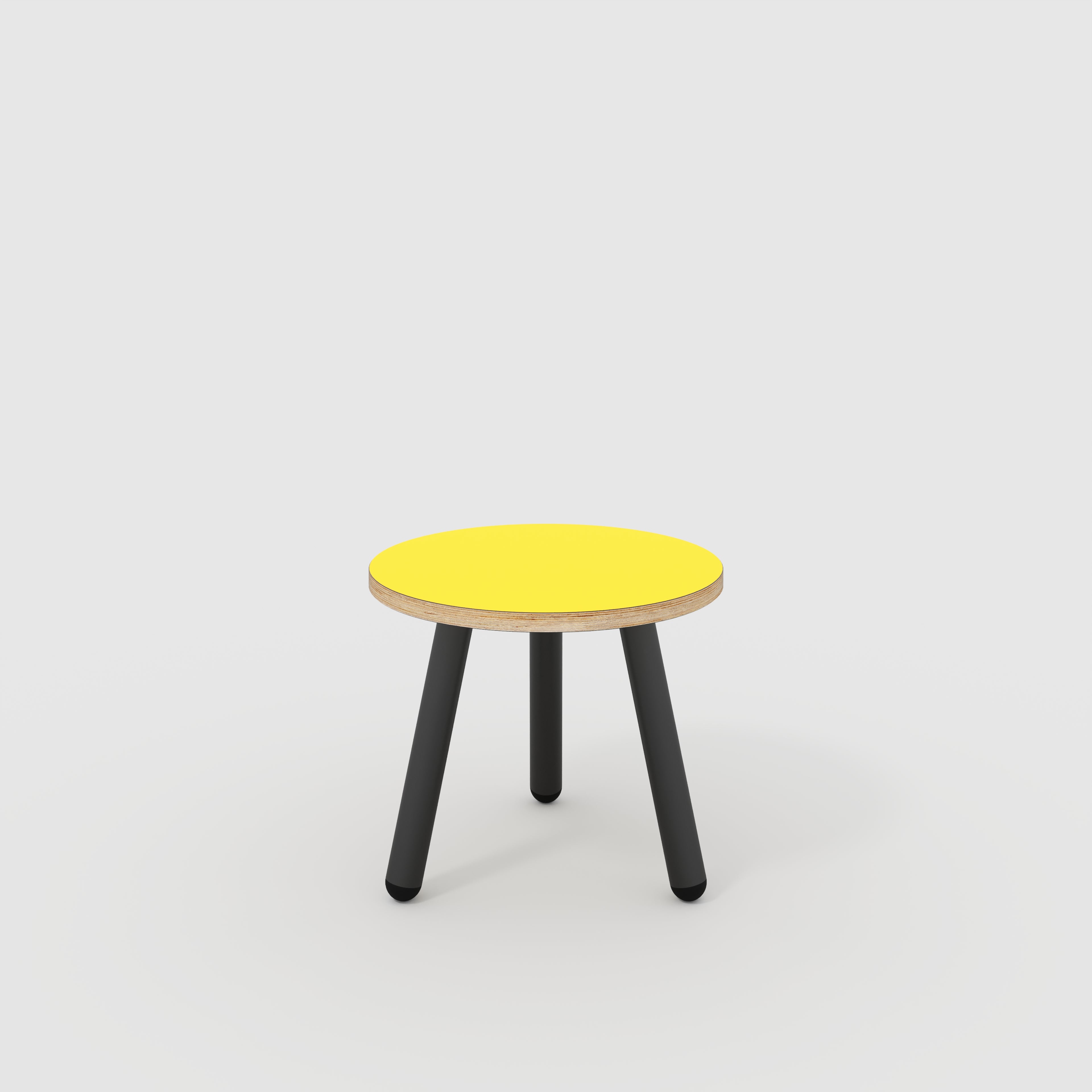 Round Side Table with Black Round Single Pin Legs - Formica Chrome Yellow - 500(w) x 500(d) x 425(h)