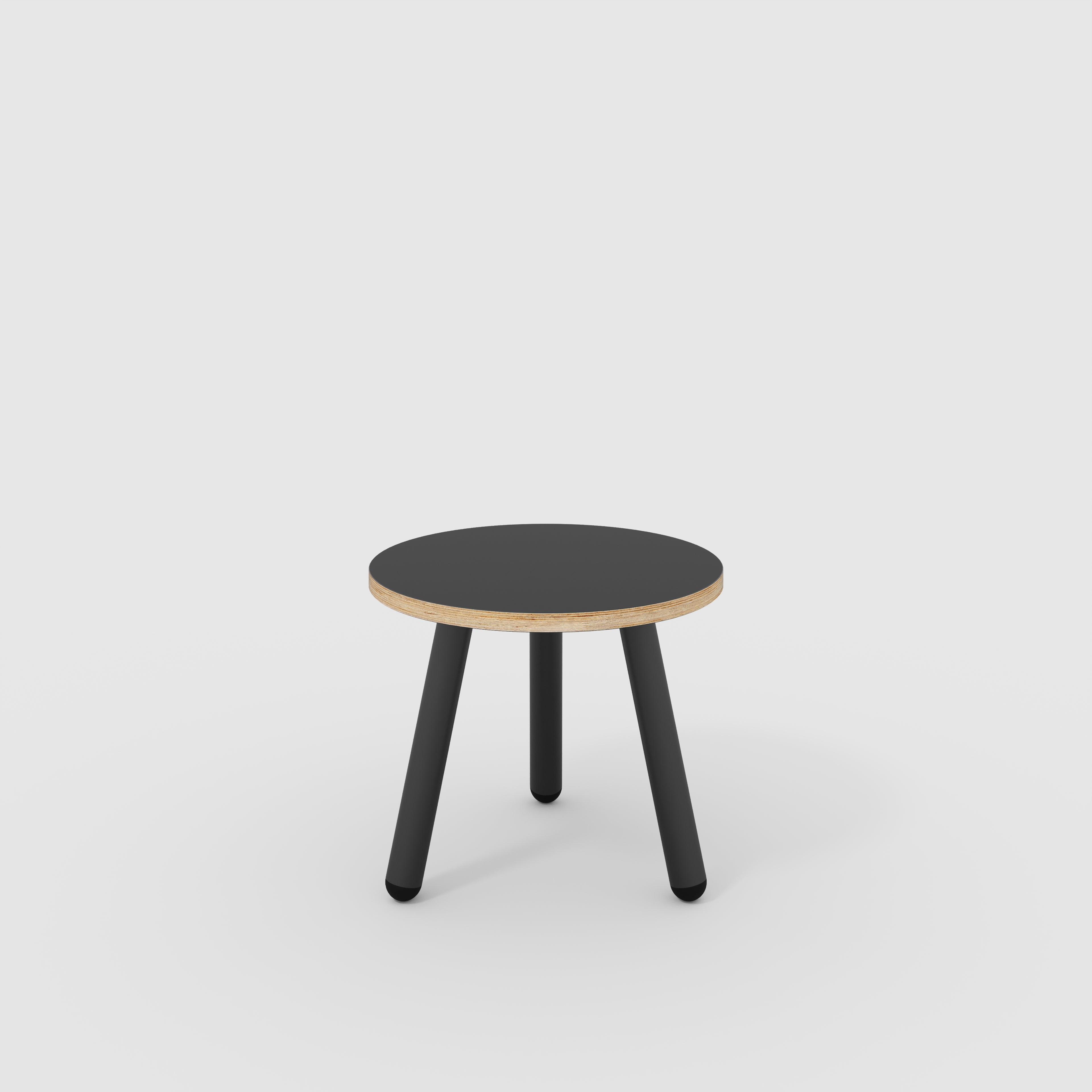Round Side Table with Black Round Single Pin Legs - Formica Diamond Black - 500(w) x 500(d) x 425(h)