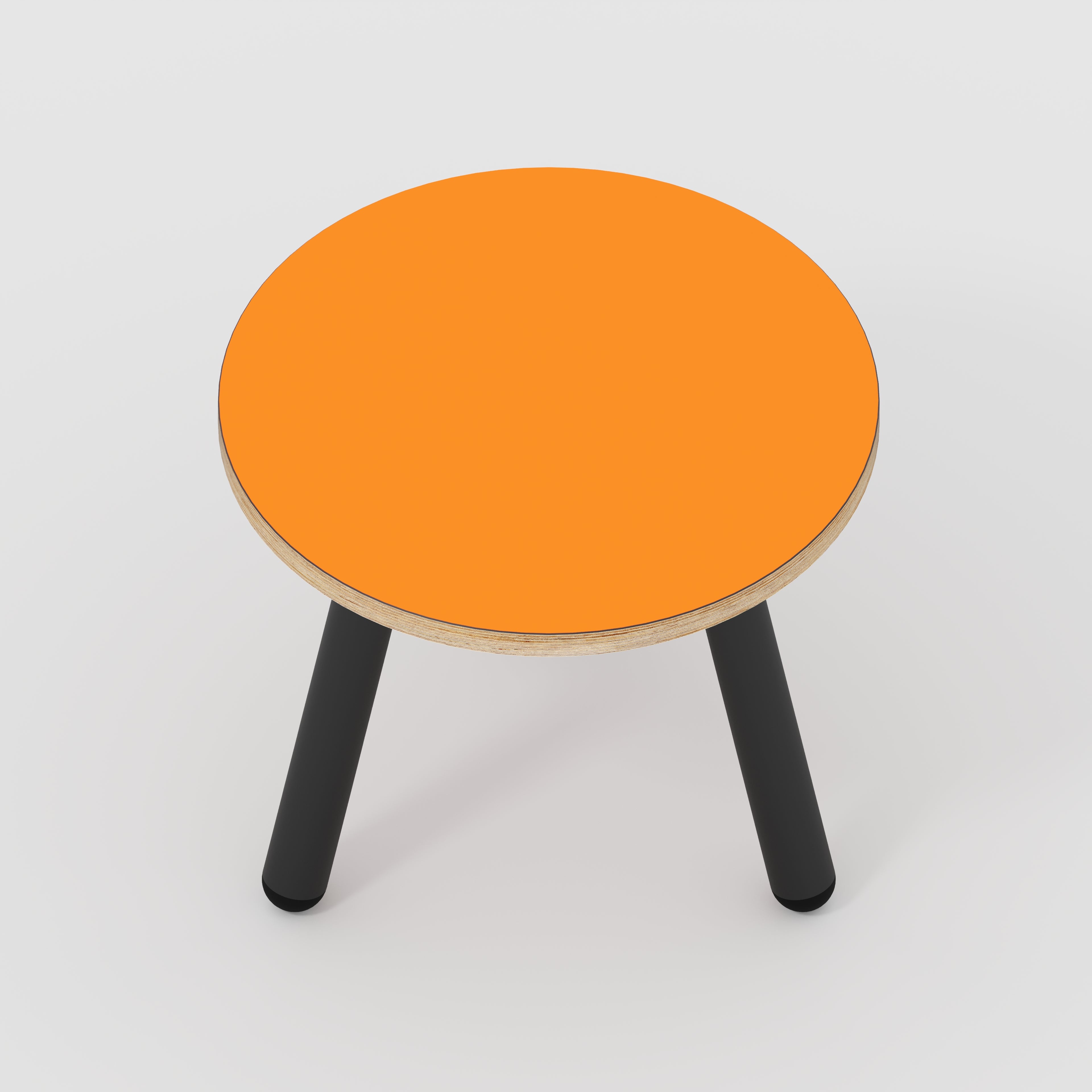 Round Side Table with Black Round Single Pin Legs - Formica Levante Orange - 500(w) x 500(d) x 425(h)