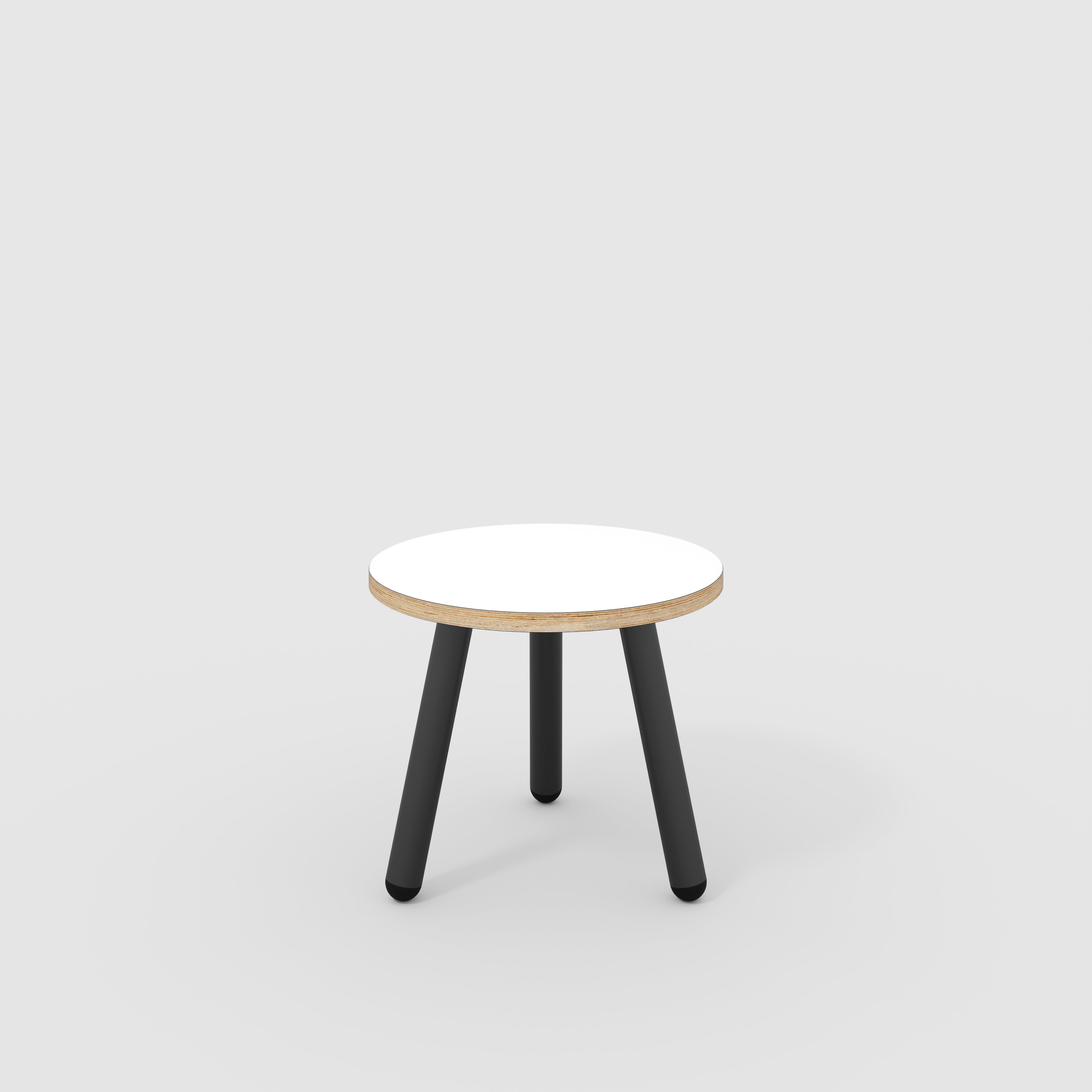 Round Side Table with Black Round Single Pin Legs - Formica White - 500(w) x 500(d) x 425(h)