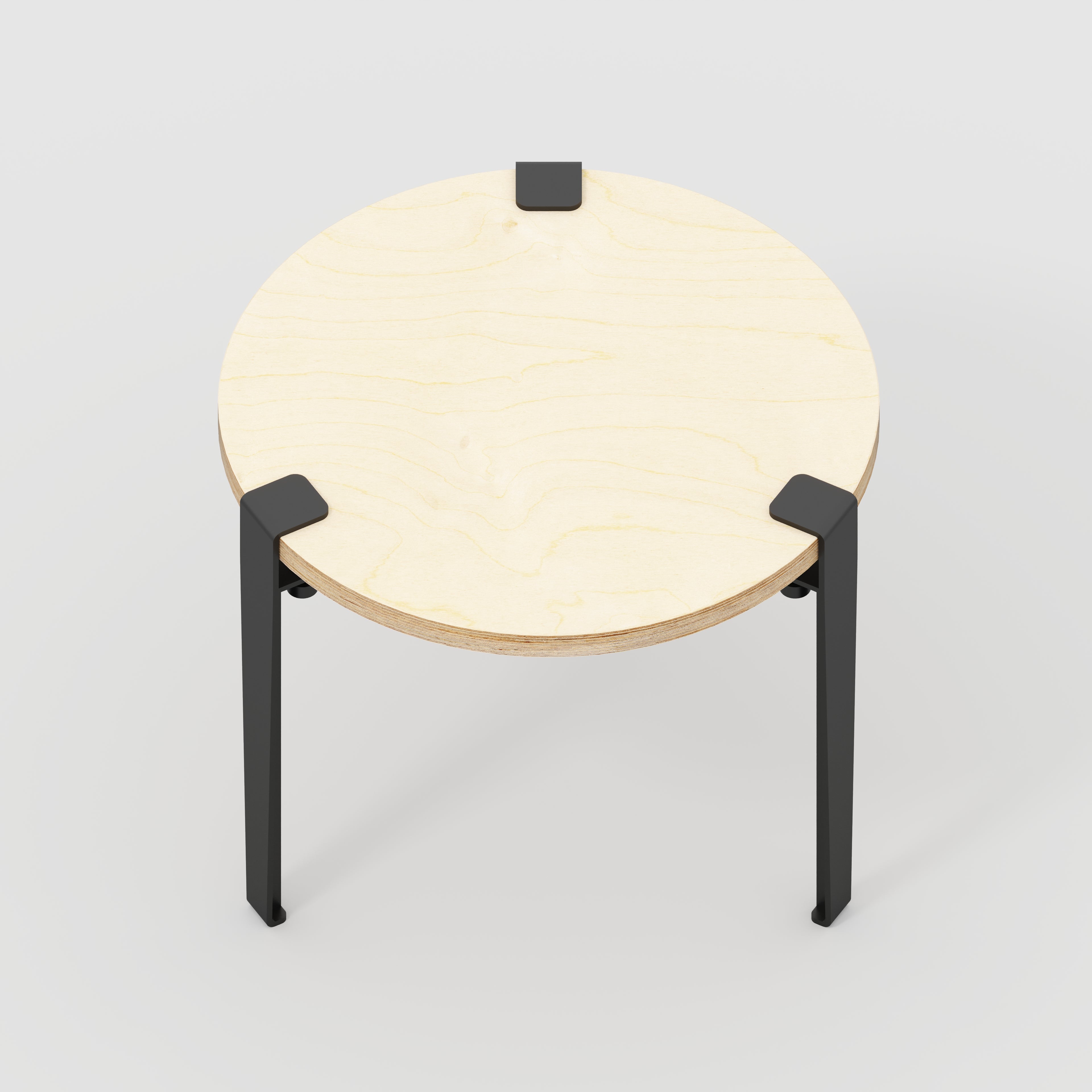 Round Side Table with Black Tiptoe Legs - Plywood Birch - 500(dia) x 430(h)