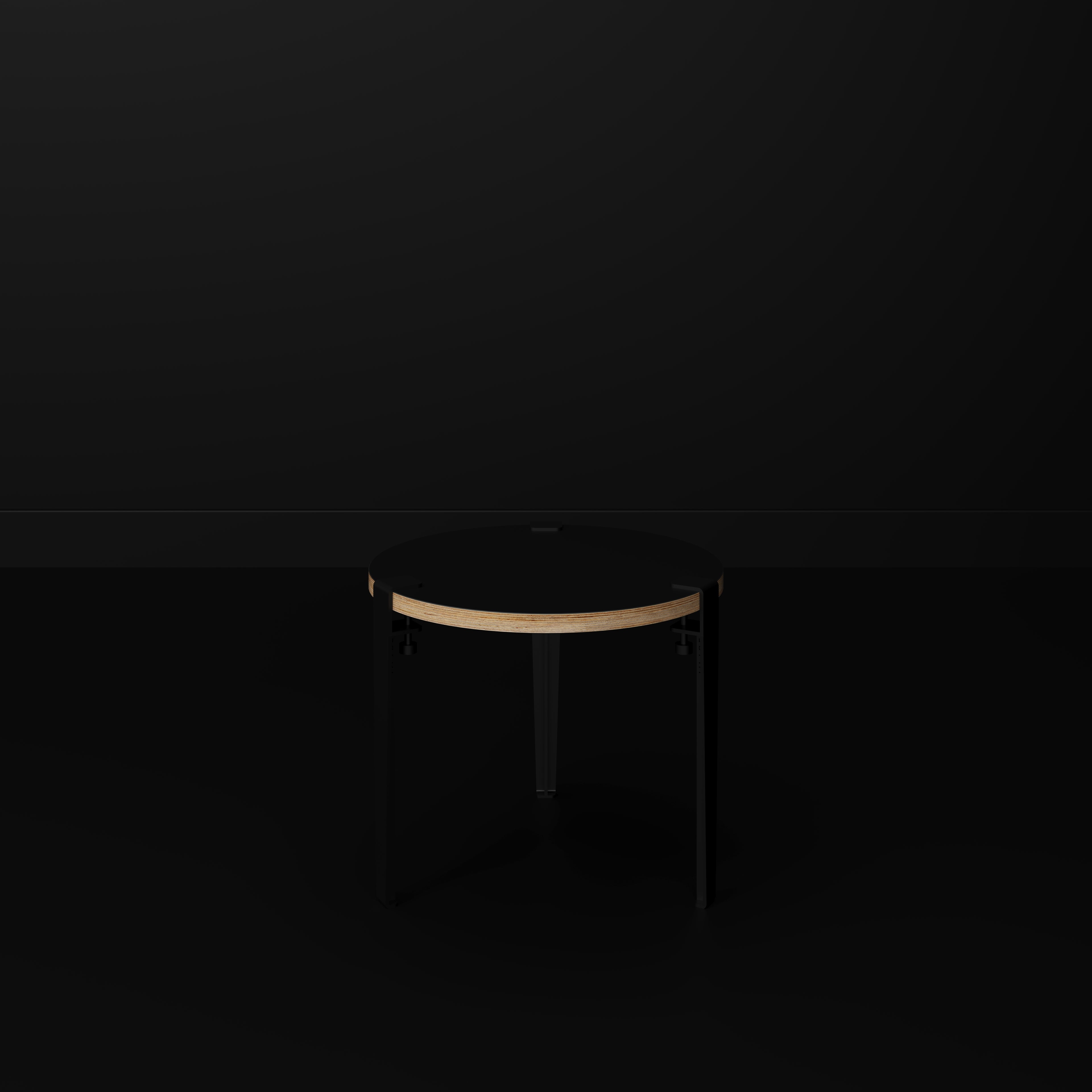 Round Side Table with Black Tiptoe Legs - Formica Diamond Black - 500(dia) x 430(h)