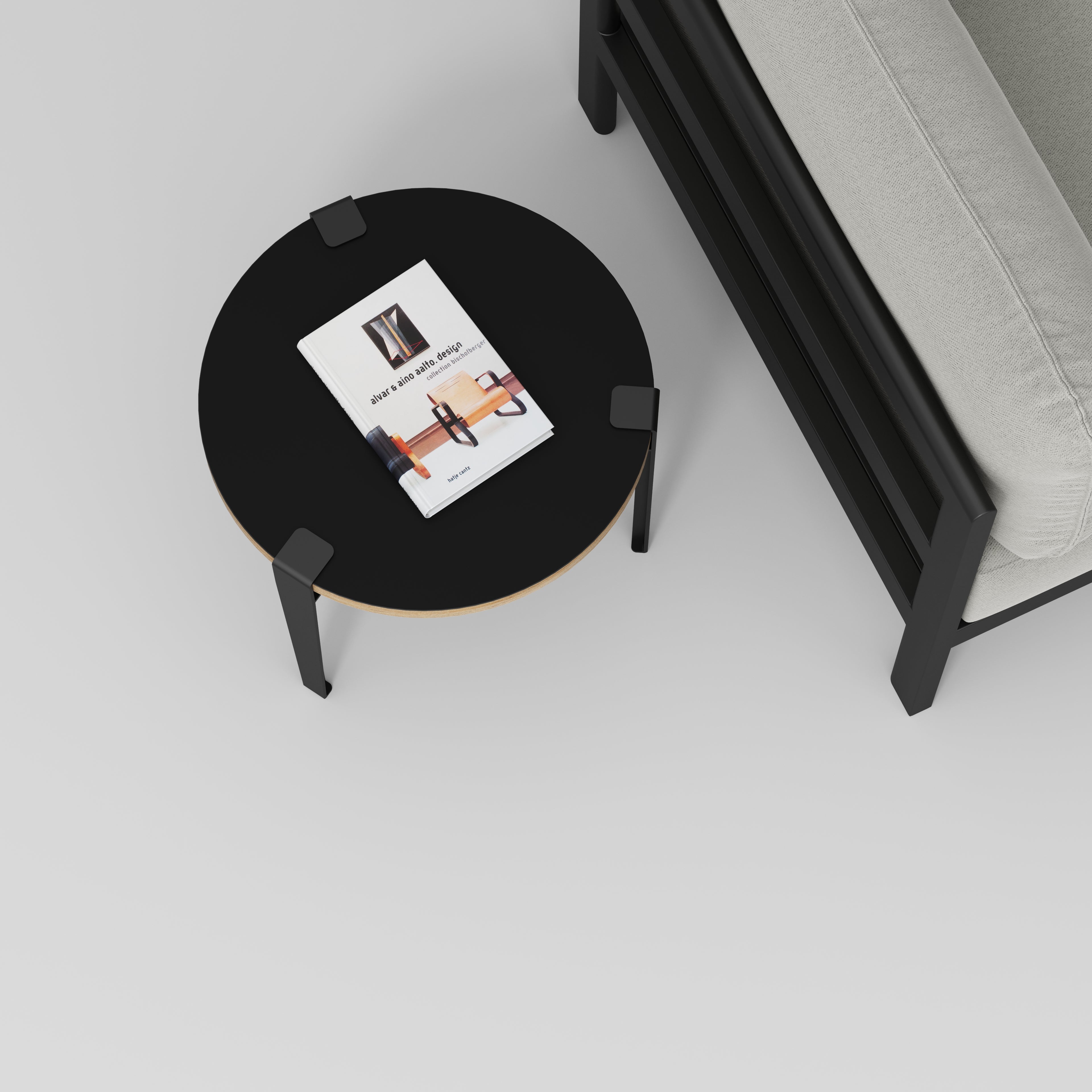 Round Side Table with Black Tiptoe Legs - Formica Diamond Black - 500(dia) x 430(h)