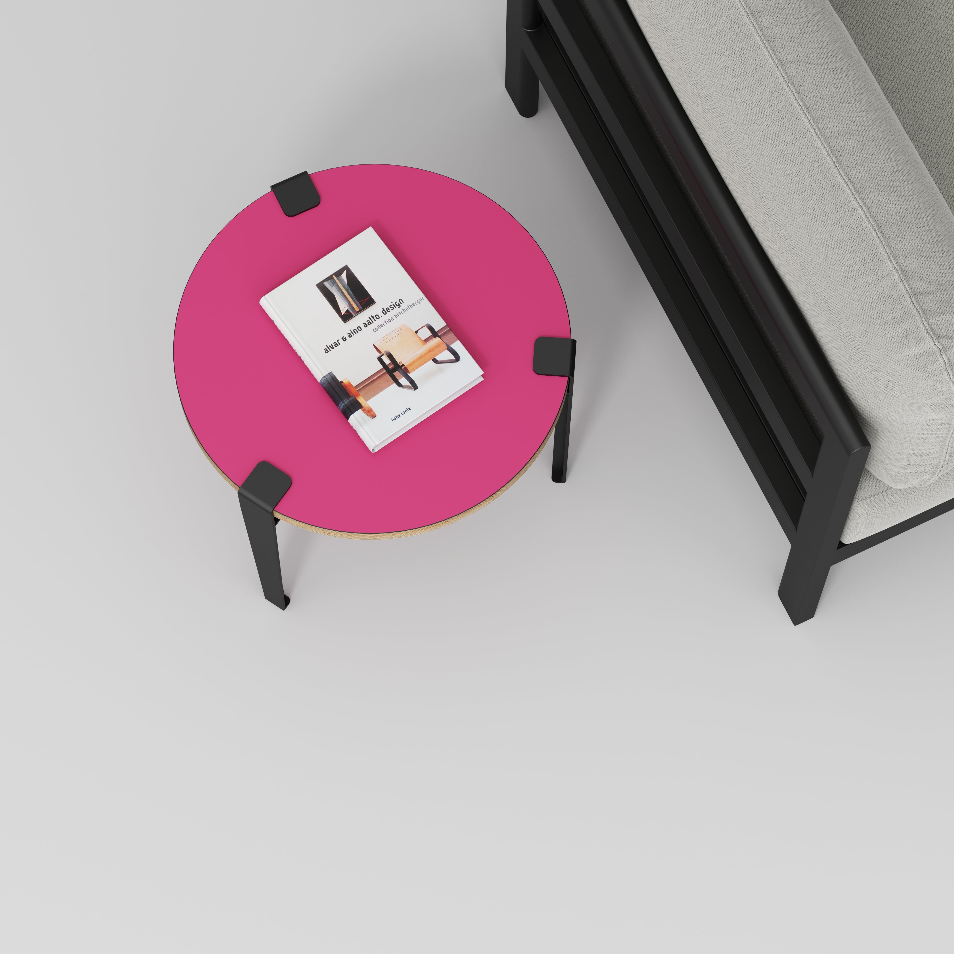 Round Side Table with Black Tiptoe Legs Formica Juicy Pink 500(dia