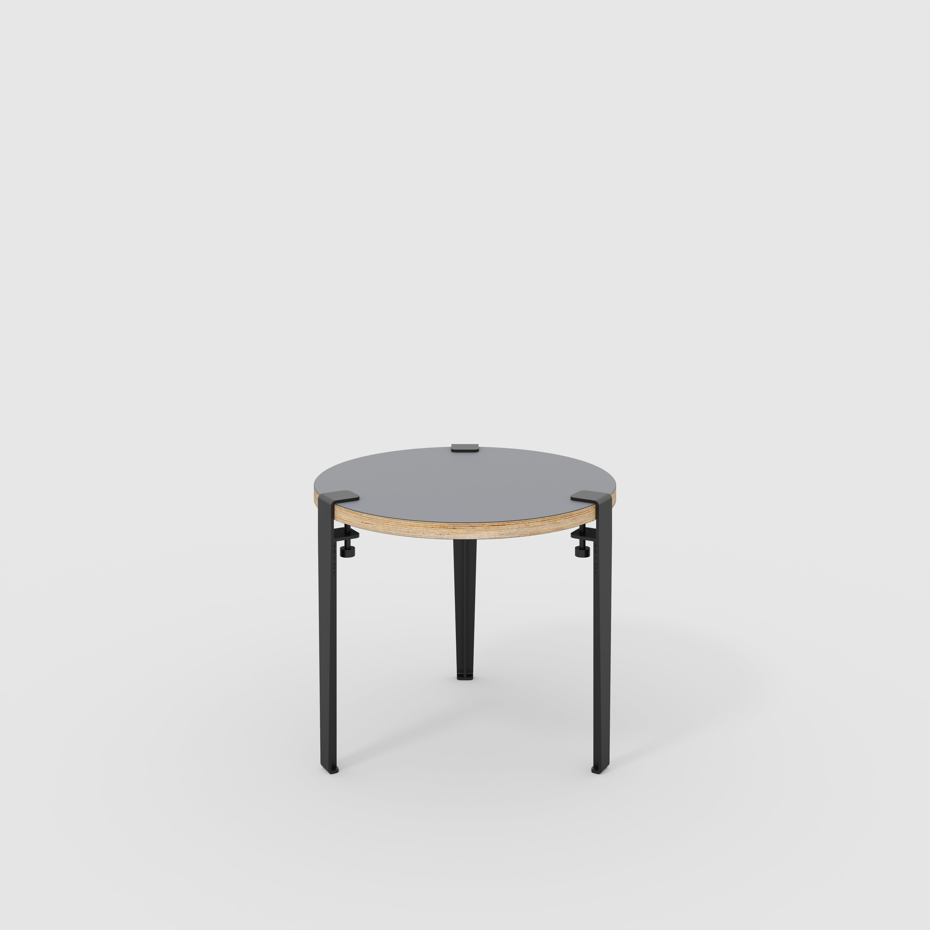 Round Side Table with Black Tiptoe Legs - Formica Tornado Grey - 500(dia) x 430(h)
