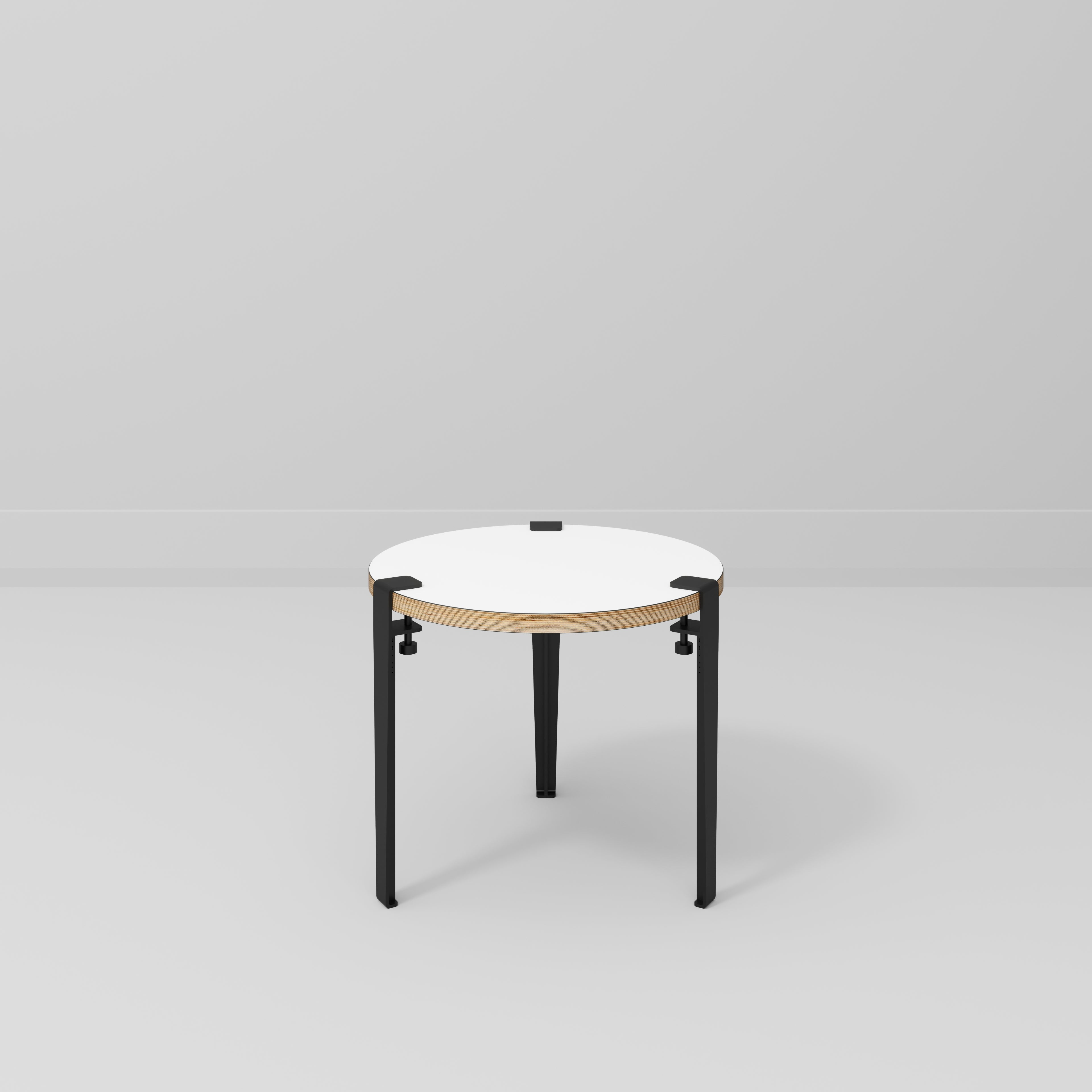 Round Side Table with Black Tiptoe Legs - Formica White - 500(dia) x 430(h)