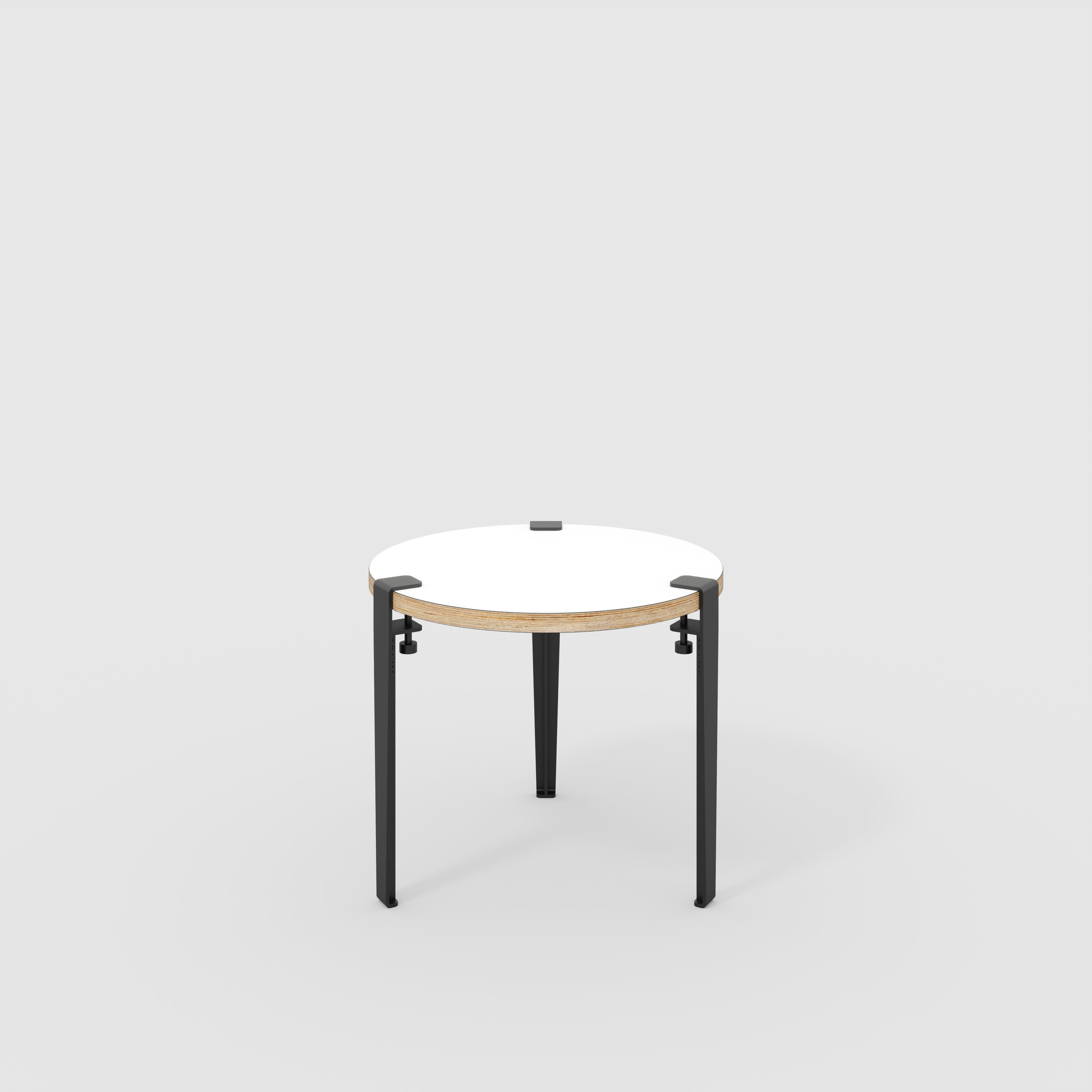 Round Side Table with Black Tiptoe Legs - Formica White - 500(dia) x 430(h)