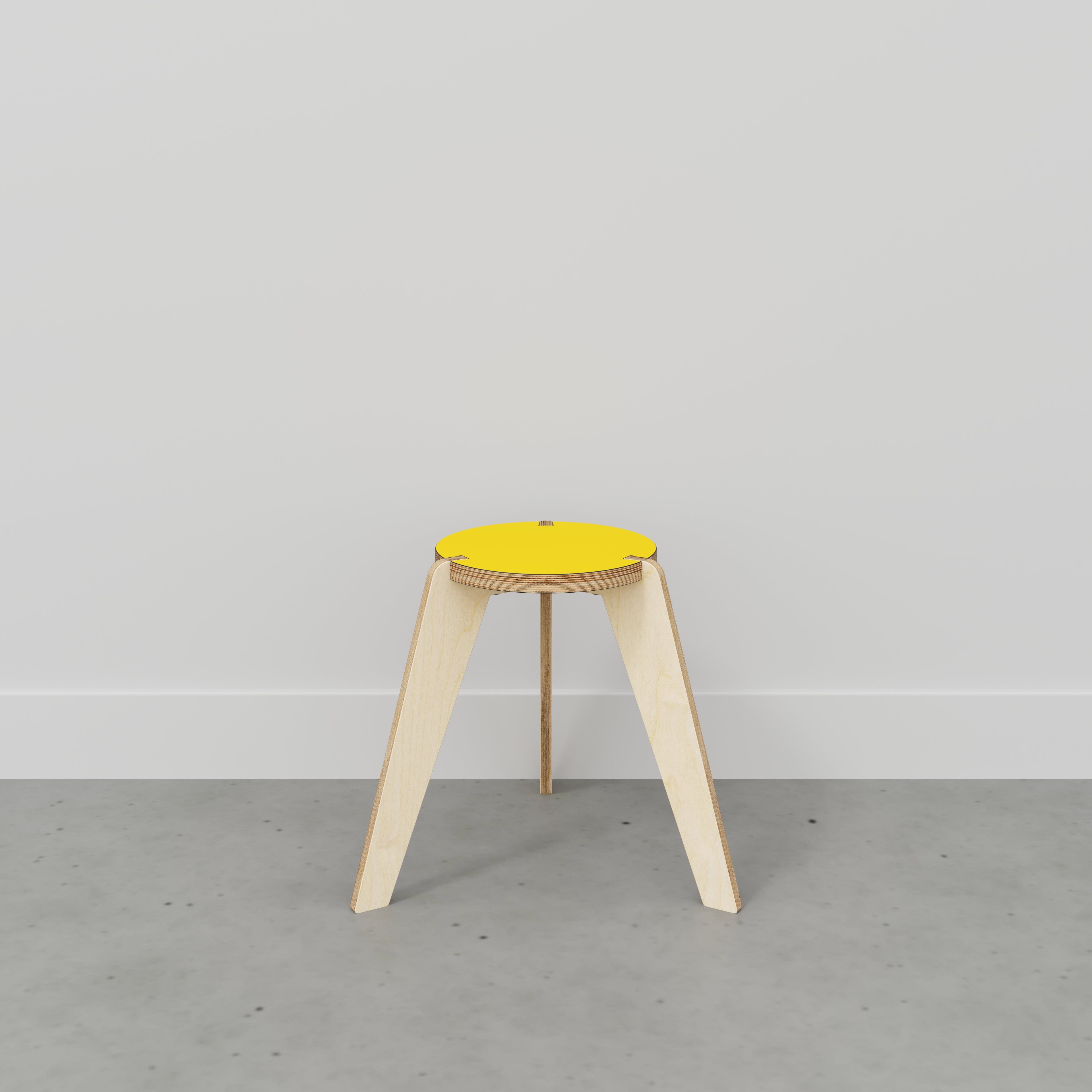 Round Stool with Plywood Legs - Formica Chrome Yellow - 525(w) x 450(d) x 450(h)
