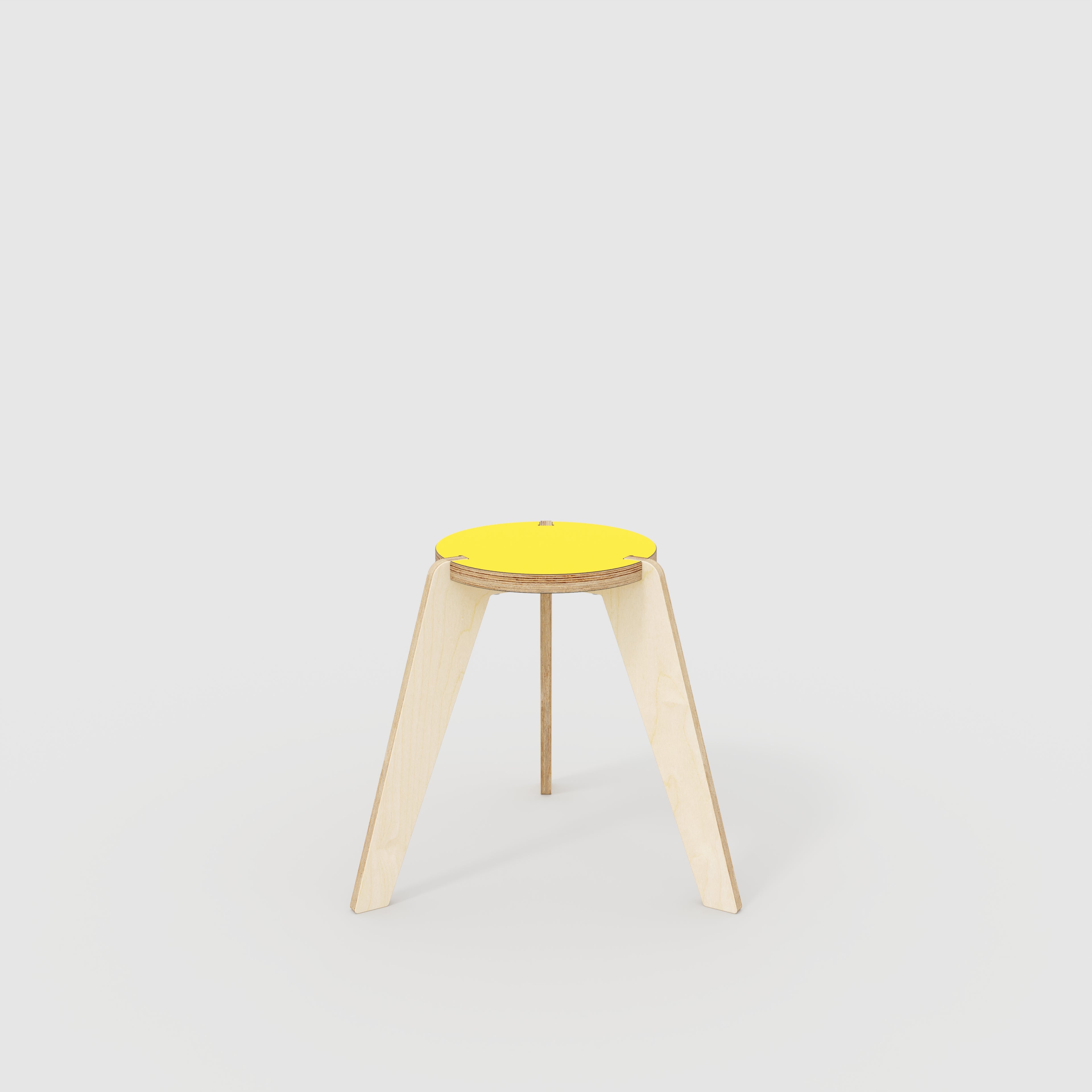 Round Stool with Plywood Legs - Formica Chrome Yellow - 525(w) x 450(d) x 450(h)