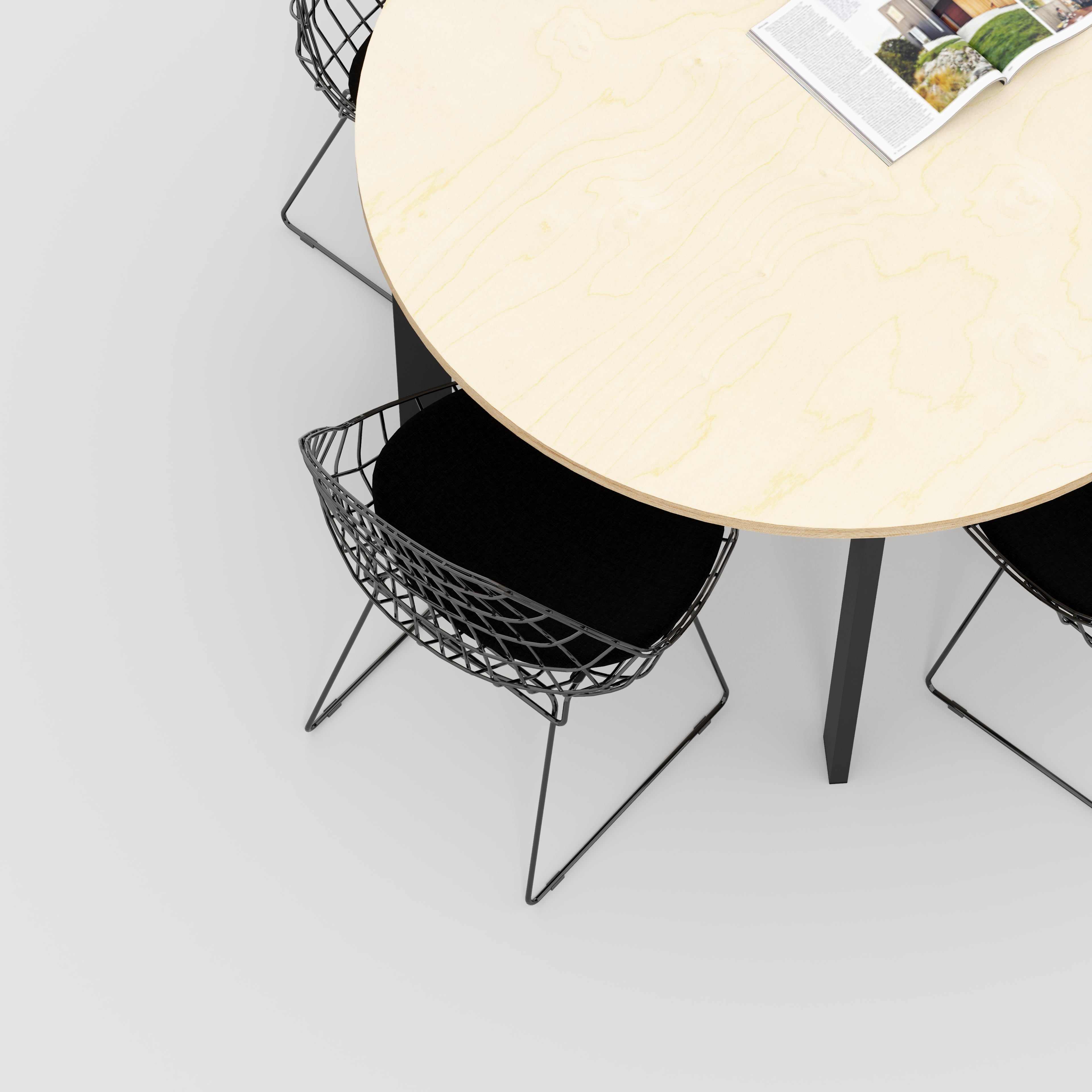 Round Table with Black Rectangular Single Pin Legs - Plywood Birch - 1200(dia) x 735(h)