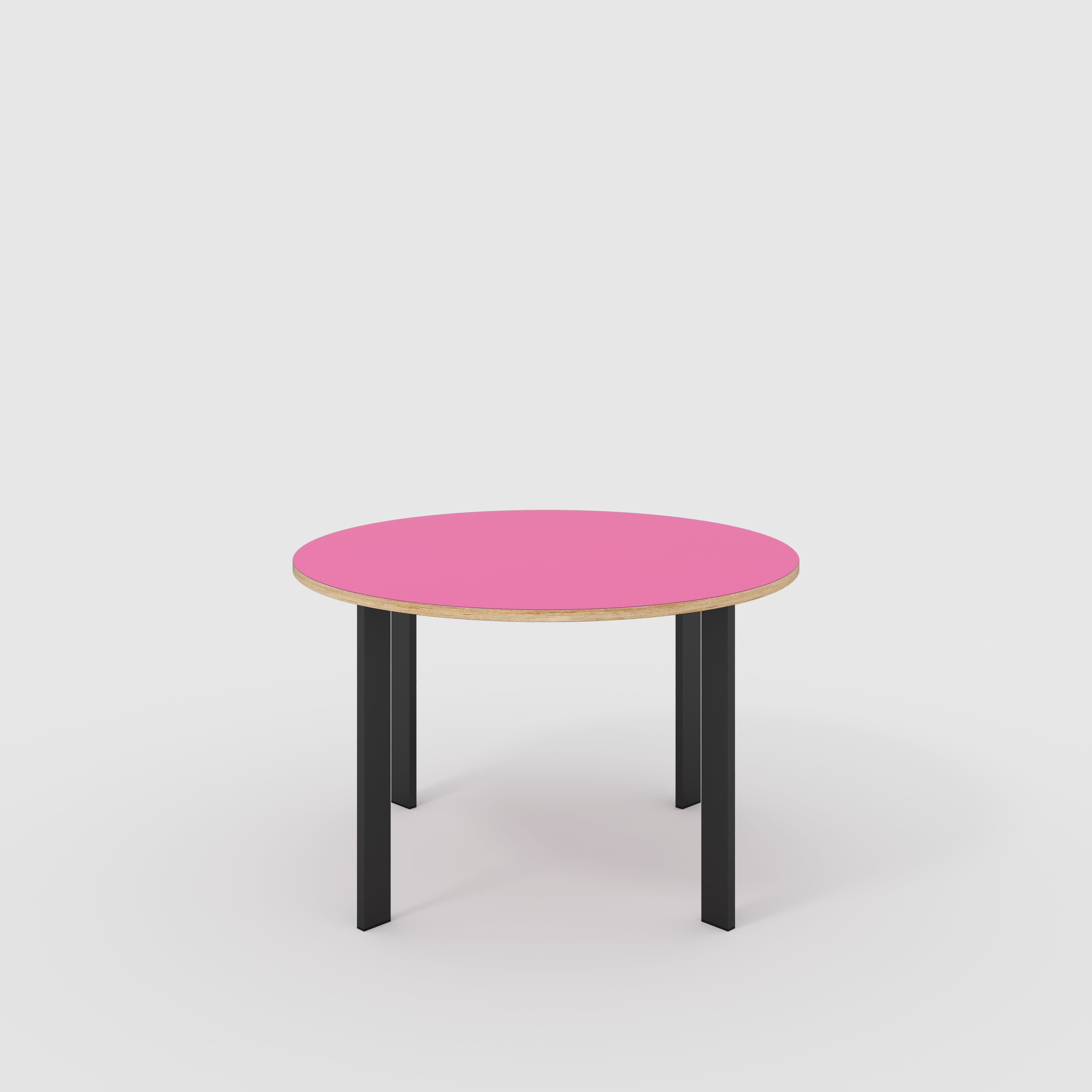 Round Table with Black Rectangular Single Pin Legs - Formica Juicy Pink - 1200(dia) x 735(h)