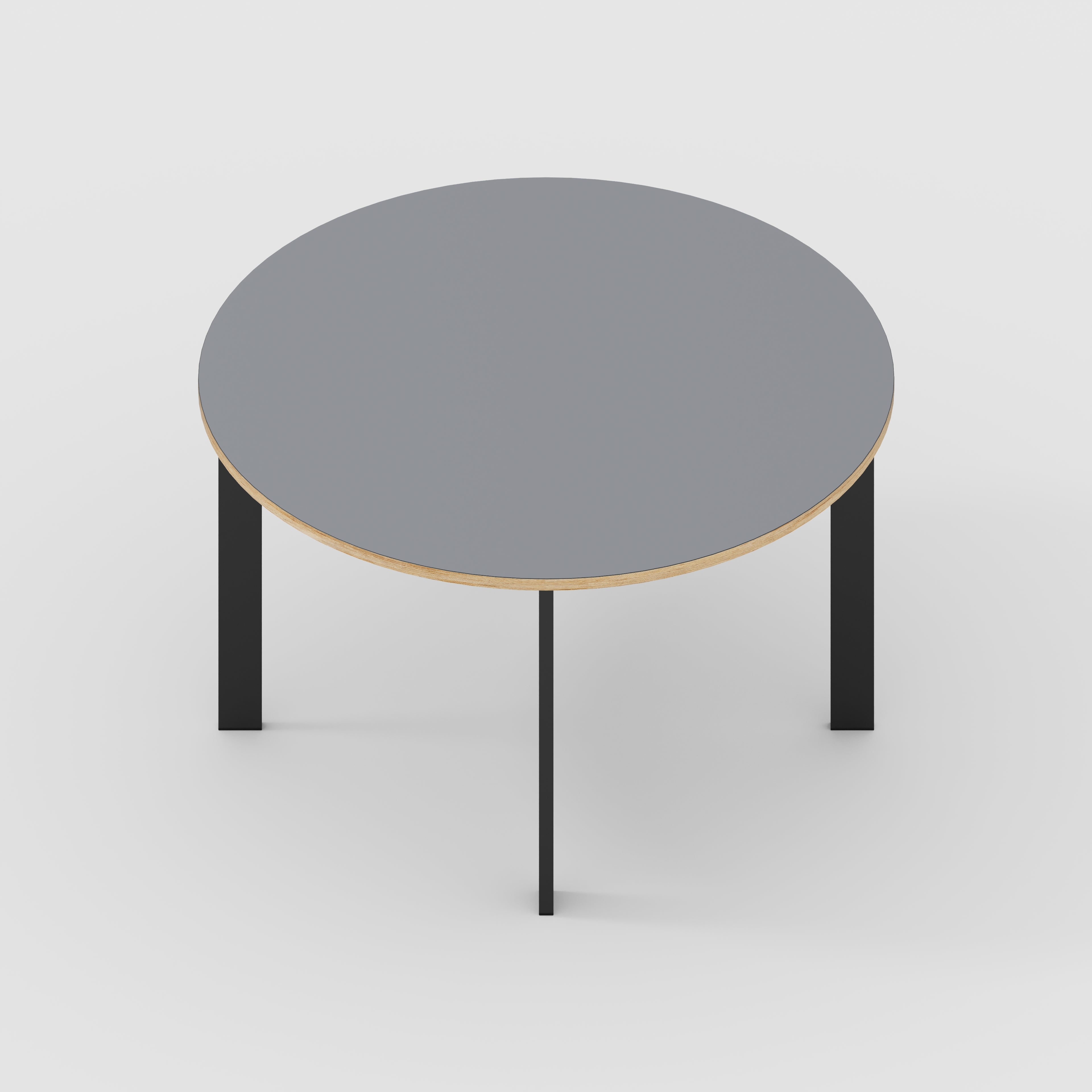 Round Table with Black Rectangular Single Pin Legs - Formica Tornado Grey - 1200(dia) x 735(h)