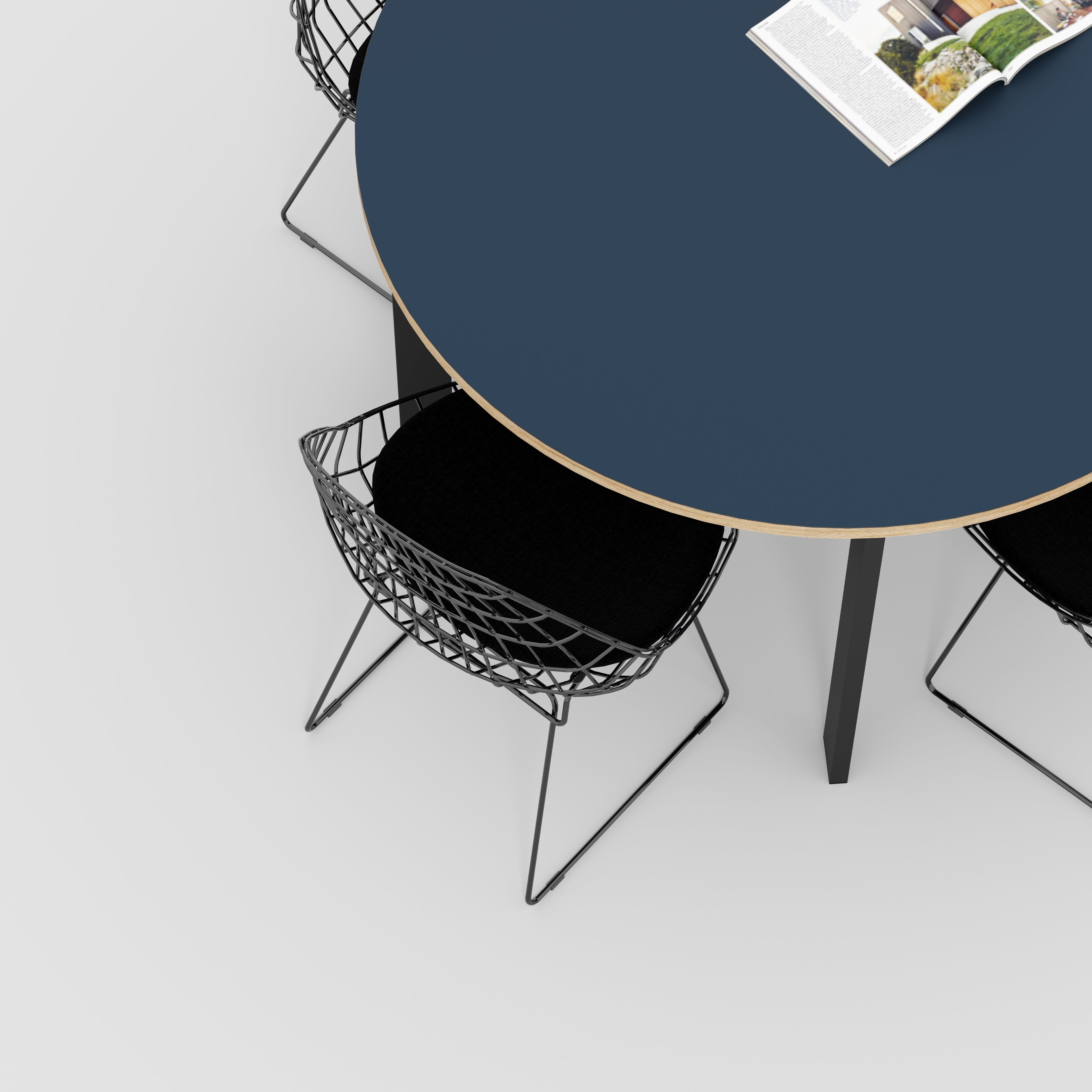 Round Table with Black Rectangular Single Pin Legs - Formica Night Sea Blue - 1200(dia) x 735(h)