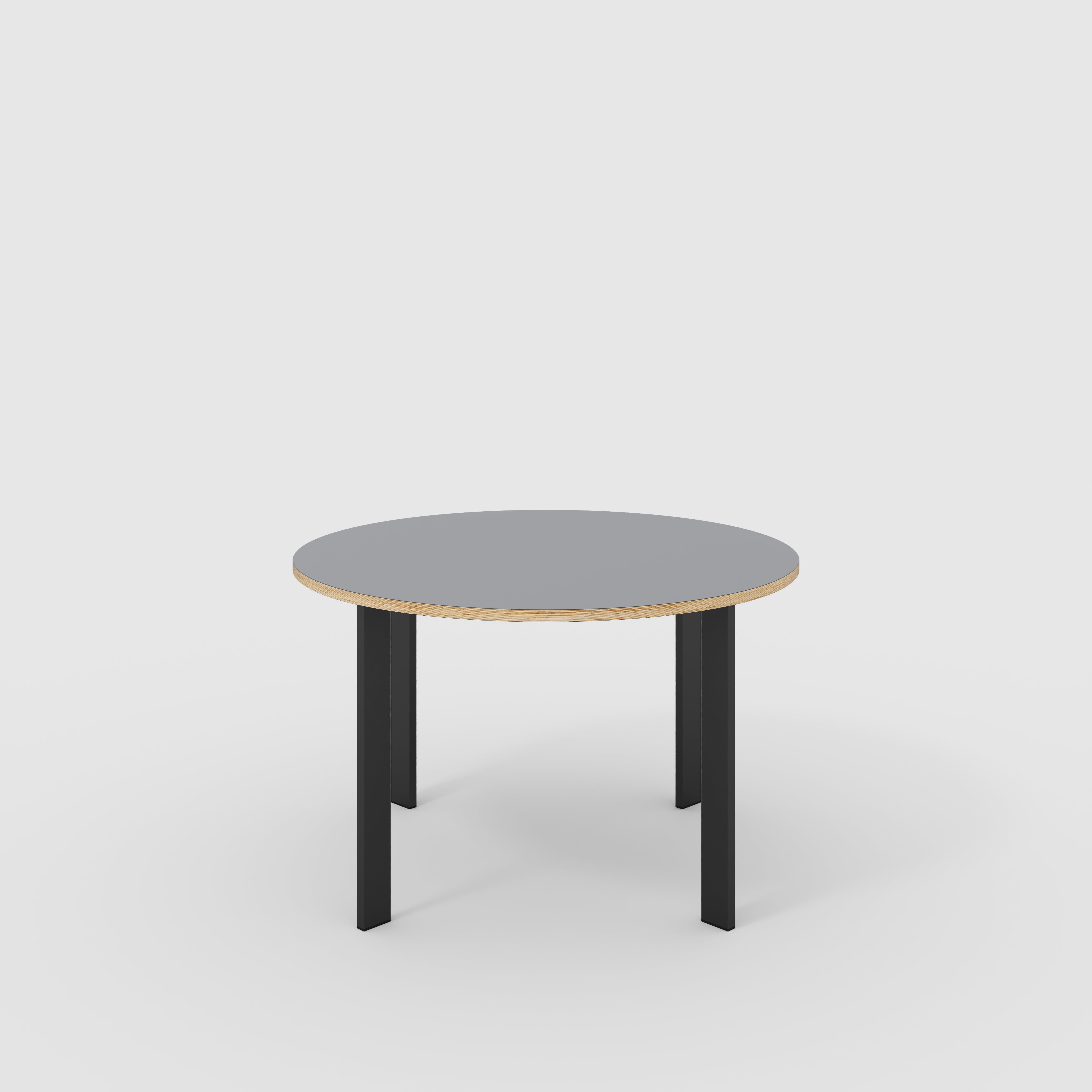 Round Table with Black Rectangular Single Pin Legs - Formica Tornado Grey - 1200(dia) x 750(h)