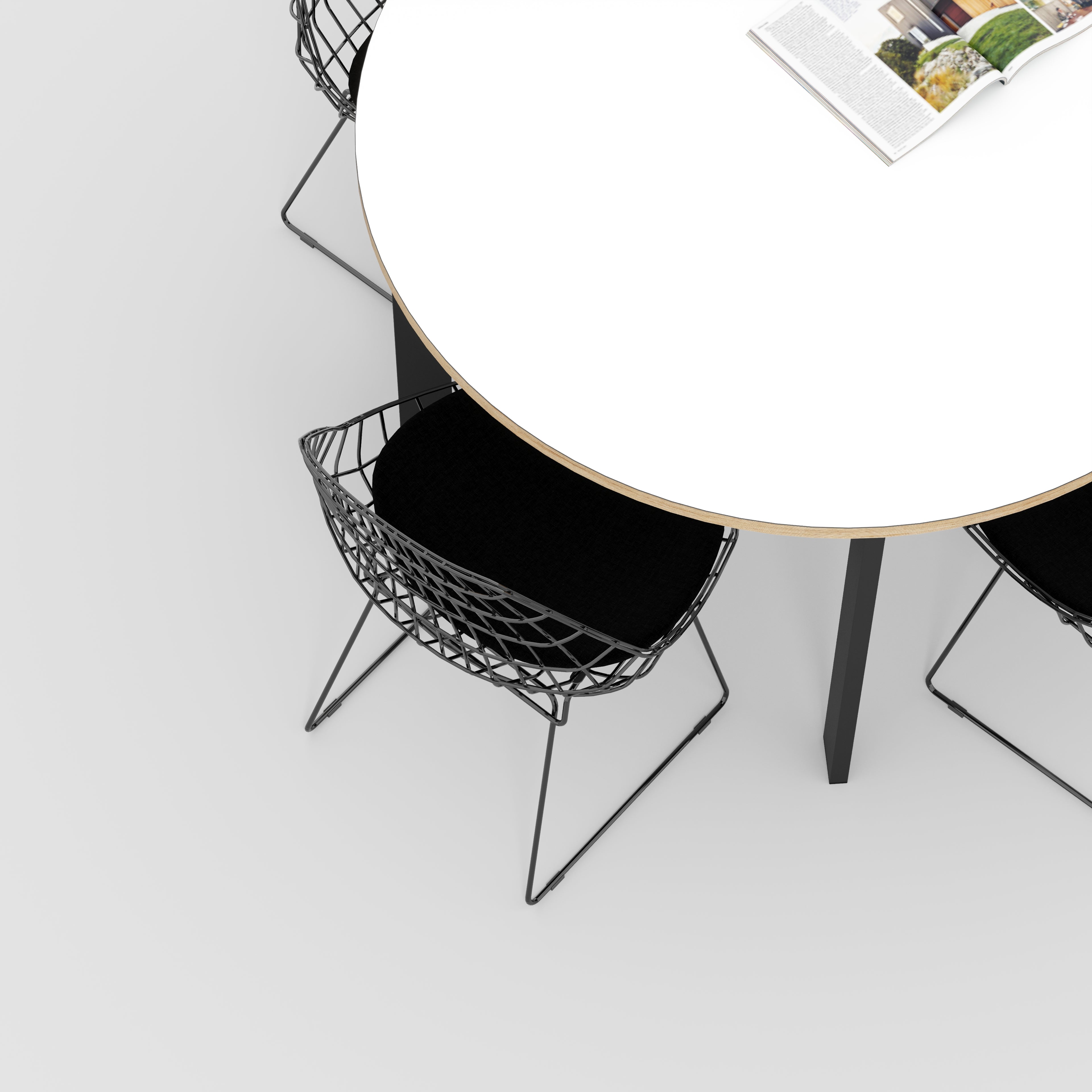 Round Table with Black Rectangular Single Pin Legs - Formica White - 1200(dia) x 735(h)