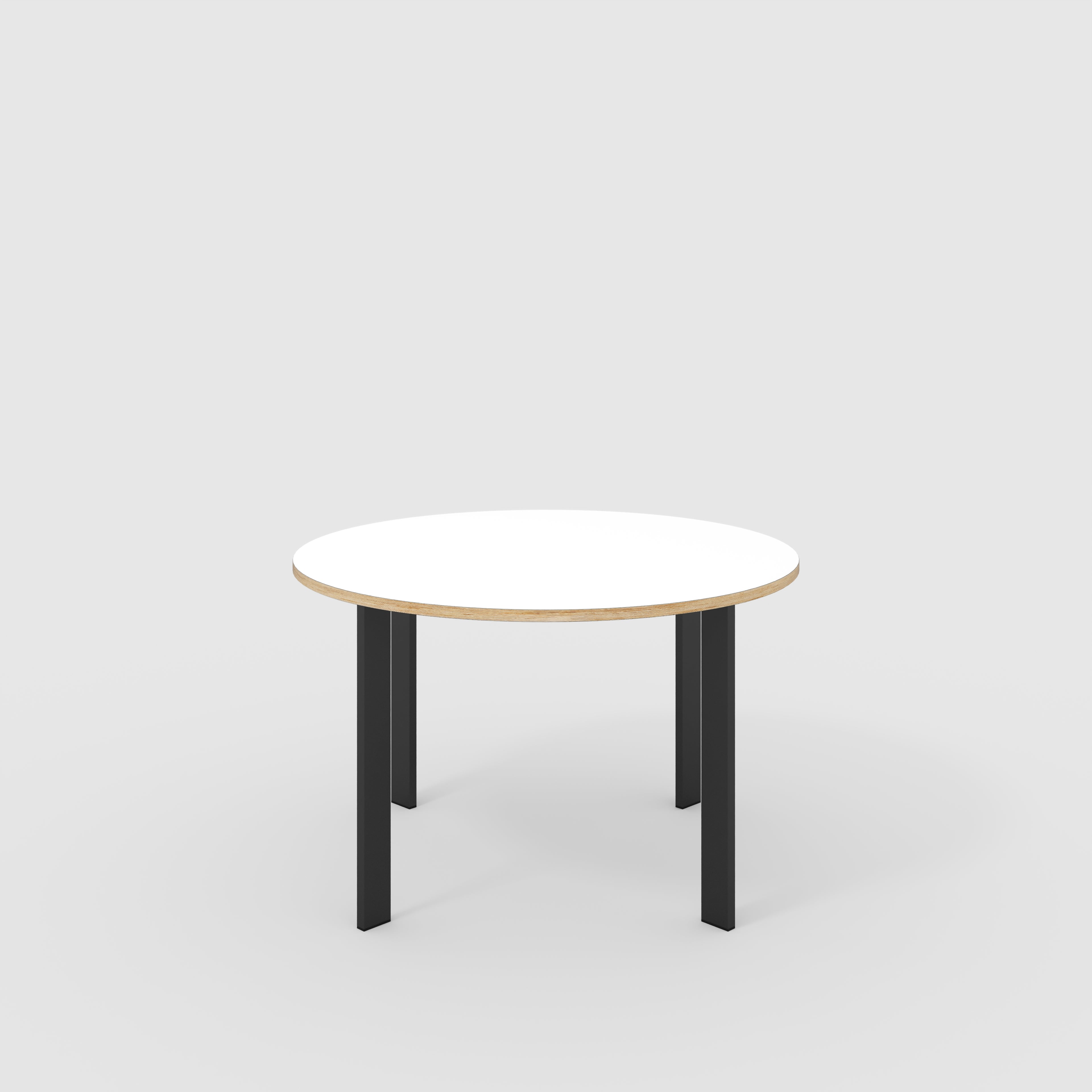 Round Table with Black Rectangular Single Pin Legs - Formica White - 1200(dia) x 750(h)