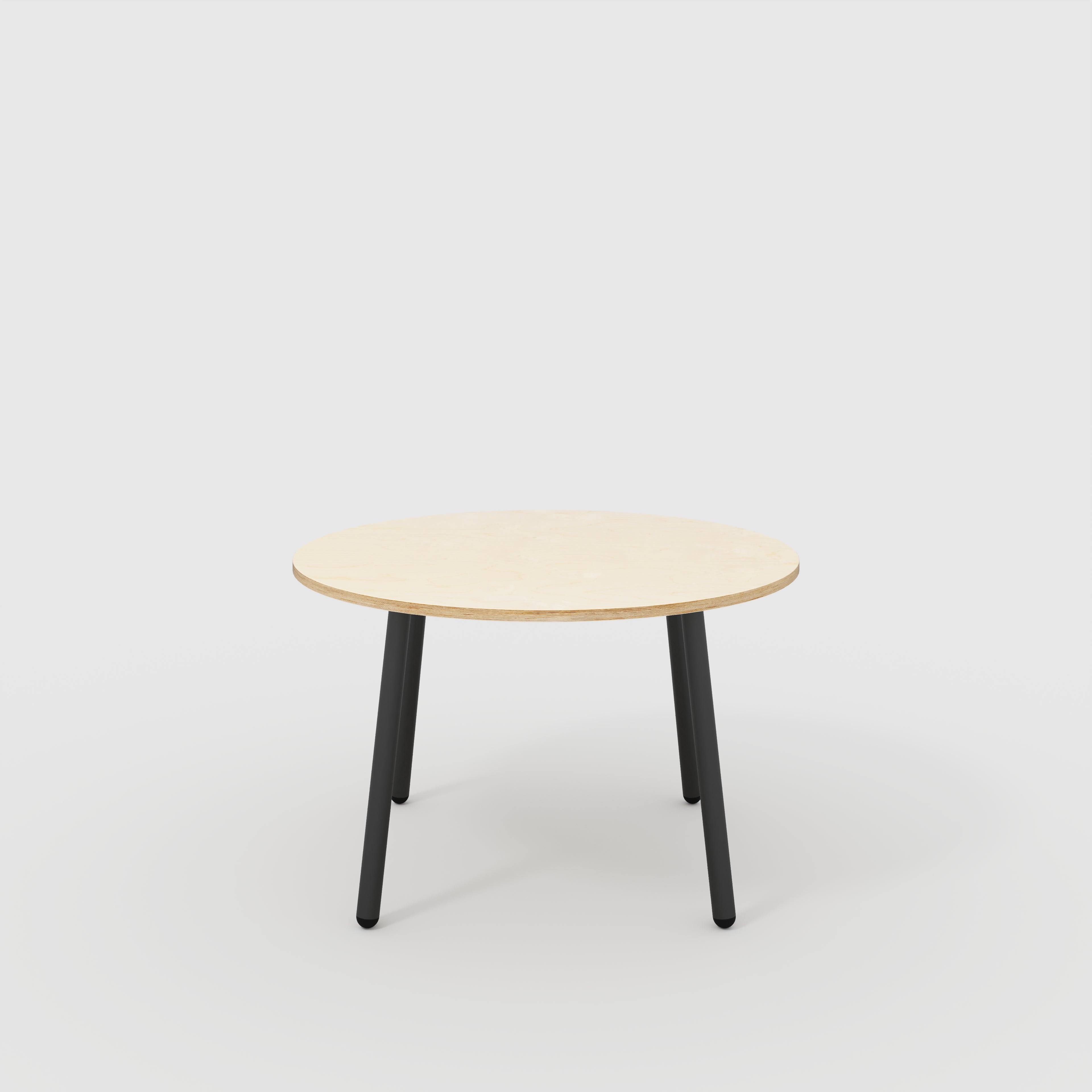 Round Table with Black Round Single Pin Legs - Plywood Birch - 1200(dia) x 735(h)